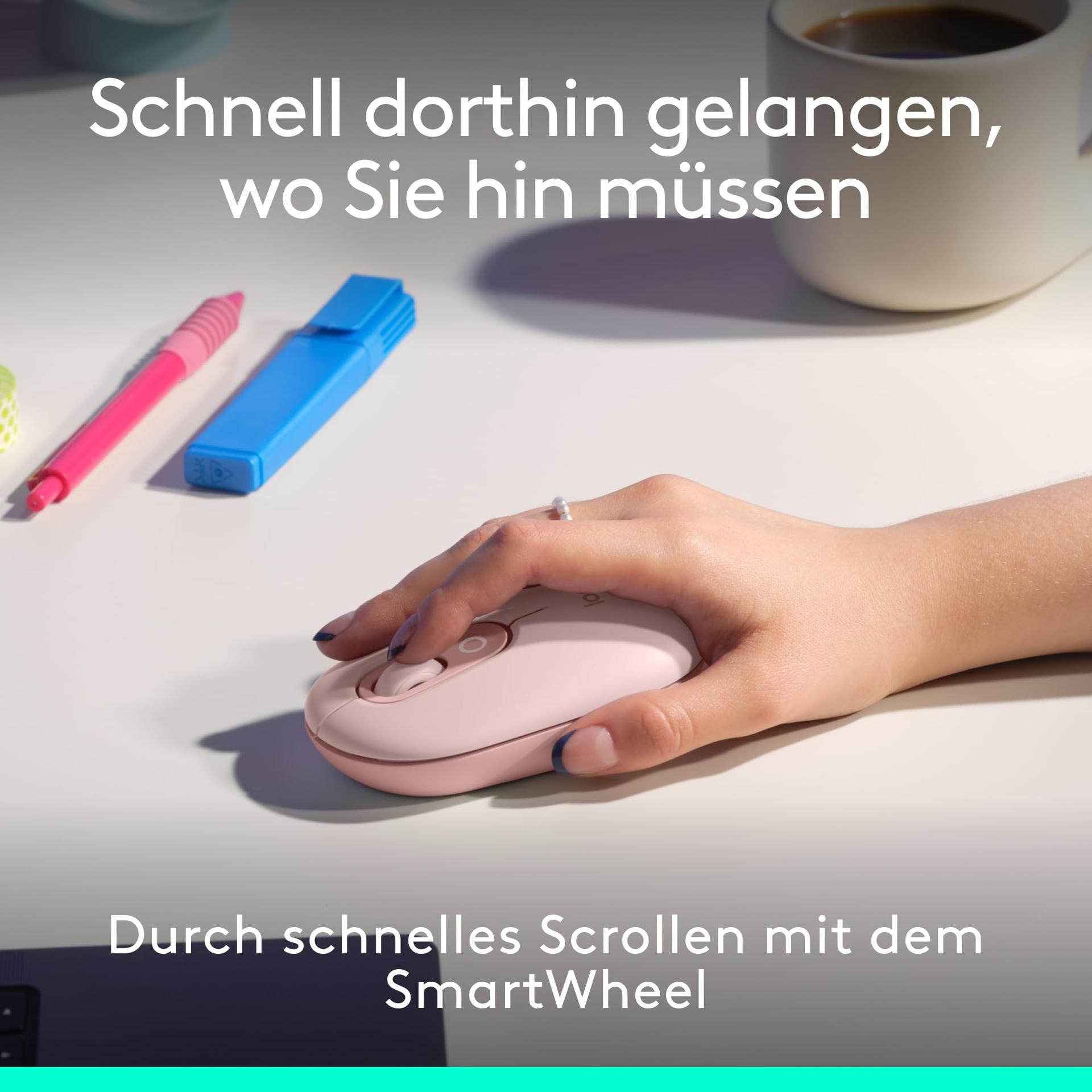Logitech POP ICON KOMBO, Bluetooth-klaviatuuri ja hiire komplekt, mugav trükkimine, programmeeritavad klahvid, vaiksed klõpsud, Easy-Switch kuni 3 seadmele, Saksa QWERTZ-paigutus – Roosa – lisavaade