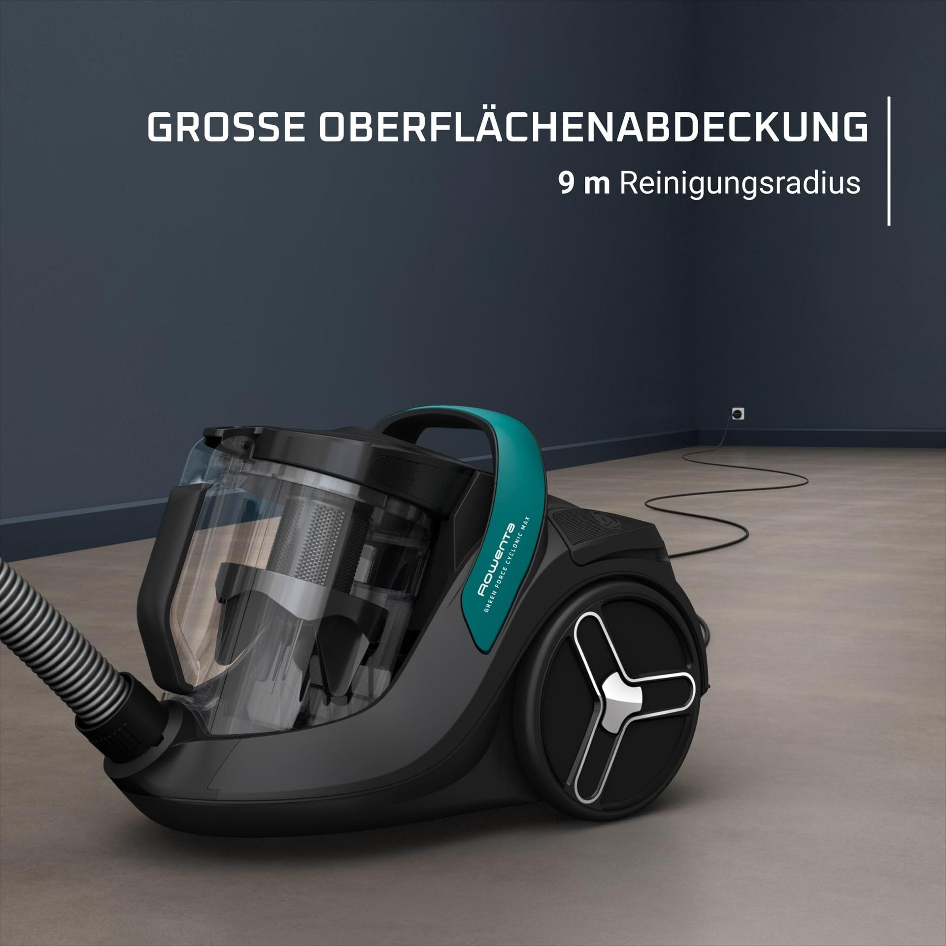 Rowenta RO7B12 Green Force Cyclonic Max, kotita tolmuimeja, must/roheline, 2,5 liitrit, 73 dB – pilt 7