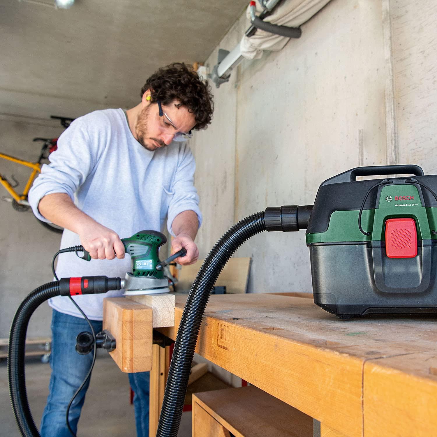 Bosch juhtmeta märg- ja kuivtolmuimeja AdvancedVac 18V-8 (ilma akuta, 18V süsteem, koos tarvikukomplektiga, kartongpakendis) – detailne vaade
