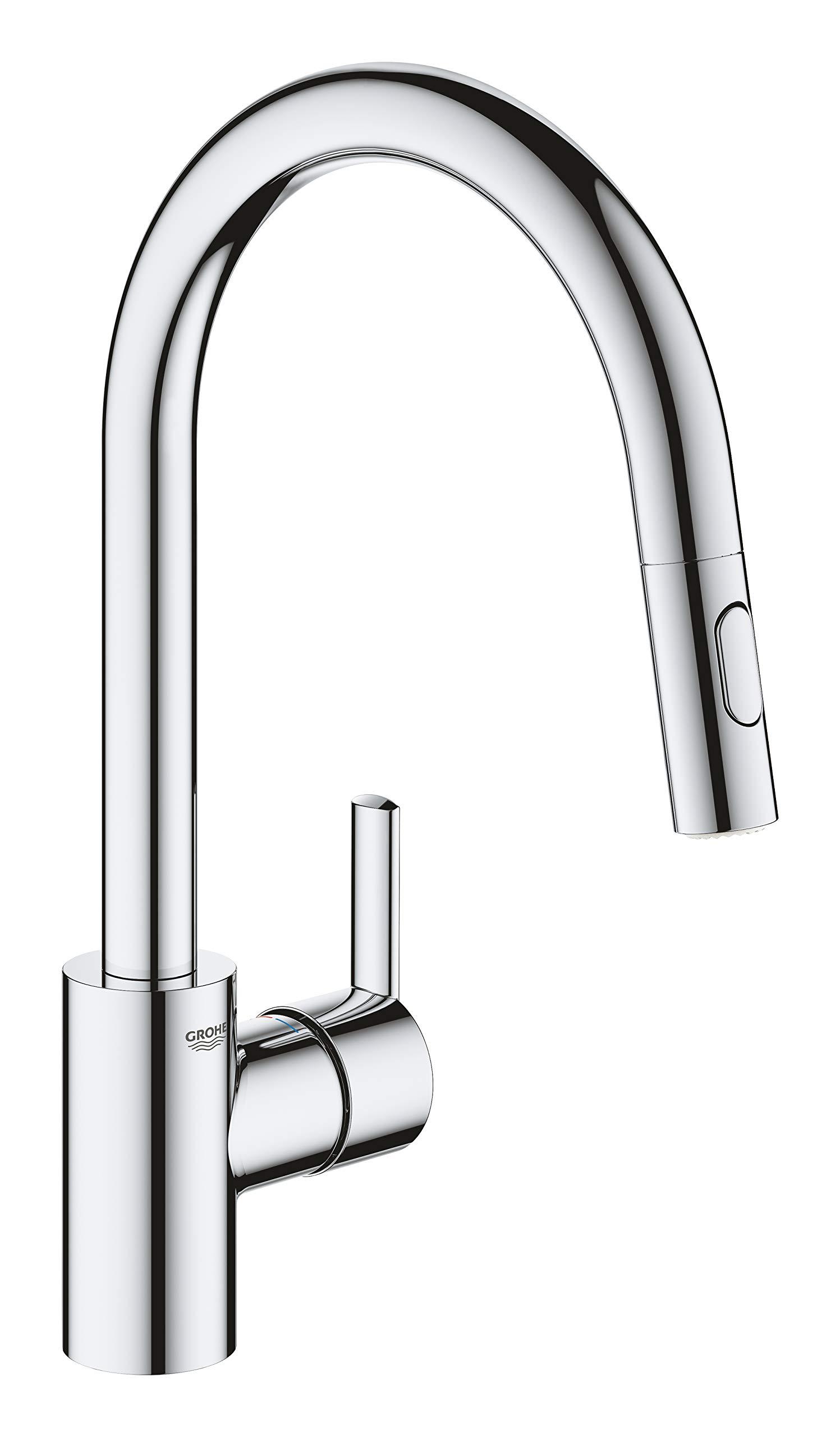GROHE Feel – Ühe käepidemega köögisegisti (kõrge C-kujuline tila, ühe auguga paigaldus, väljatõmmatav kahefunktsiooniline pihusti, kiire paigaldussüsteem), kroom, 31486001