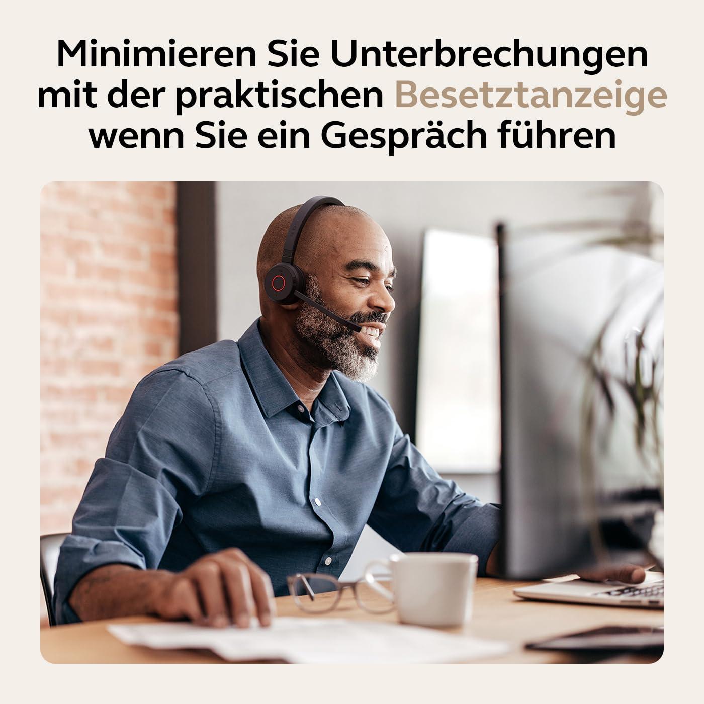 Jabra Evolve 65 TE juhtmevabad stereo kõrvaklapid, Unified Communications sertifitseeritud, 30 m ulatus, 12-tunnine aku, USB-A, topeltühenduvus – Must – kasutusnäide