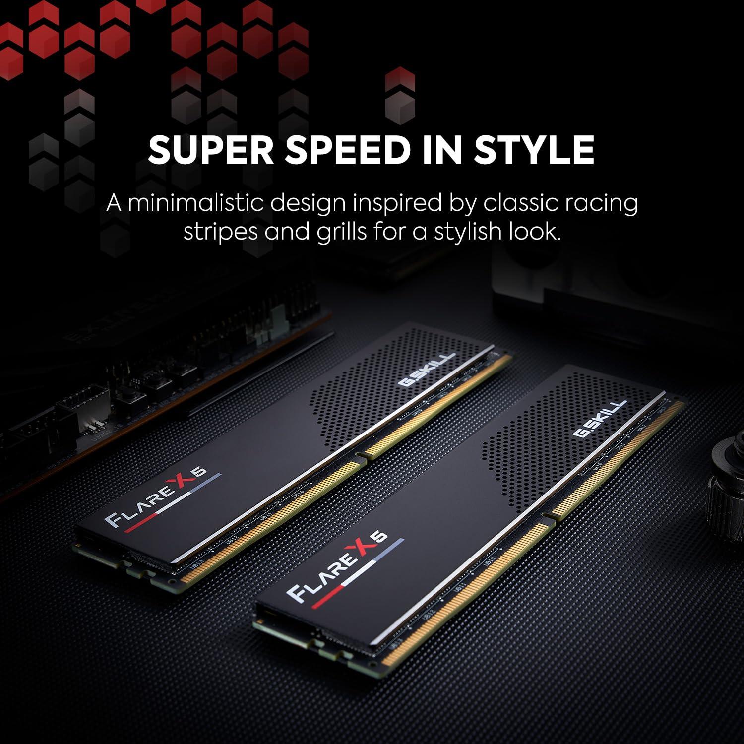 G.SKILL Flare X5 Series (AMD Expo) 32GB (2X 16GB) 288-Pin SDRAM DDR5 6000 CL36-36-36-96 1,35V Kahekanaliline Lauaarvuti Mälu F5-6000J3636F16GX2-FX5 (matt must) – pakend ja tarvikud
