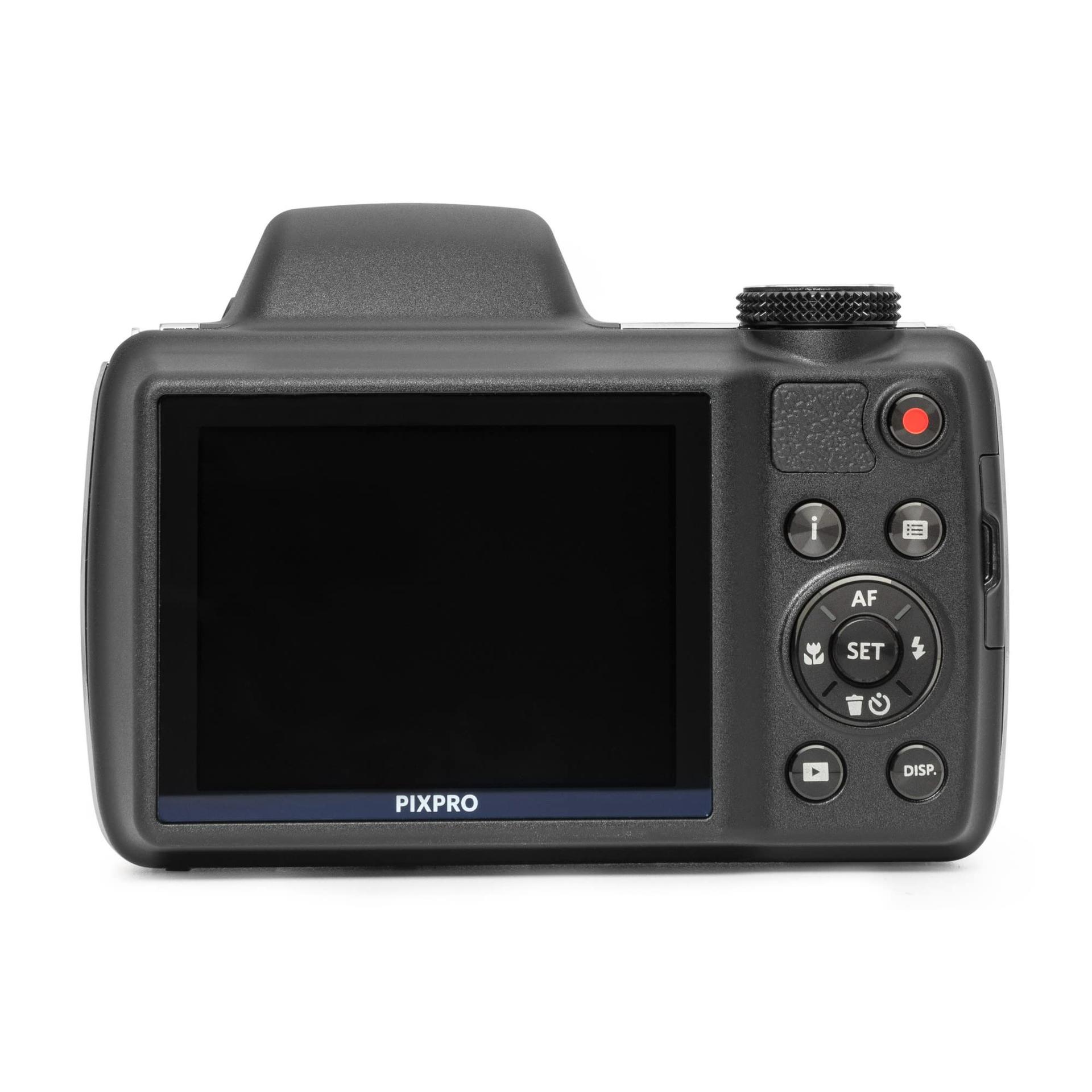 KODAK Pixpro AZ528 – Digitaalne bridge-kaamera, 16 MP, 52x optiline suum, optiline pildistabilisaator, 3-tolline LCD-ekraan, Full HD 1080p video, liitiumioonaku – Must – pakend ja tarvikud
