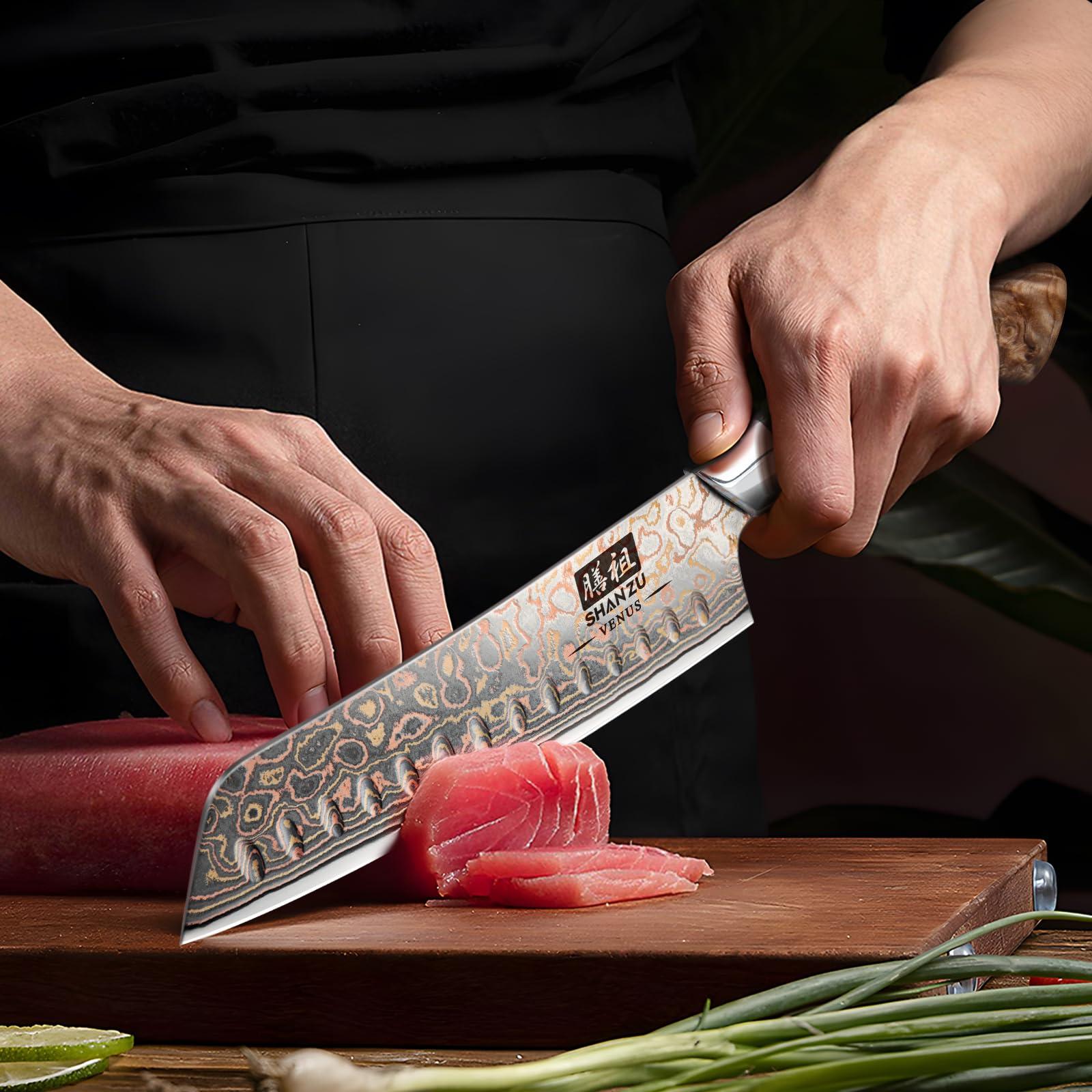 SHAN ZU Vase Damaskuse Santoku Nuga – Käsitsi Sepistatud Jaapani Terav Kokkade Nuga, 33 Kihi Damaskuse Teras, Professionaalne Kööginuga 18CM – VENUS Seeria – pilt 7