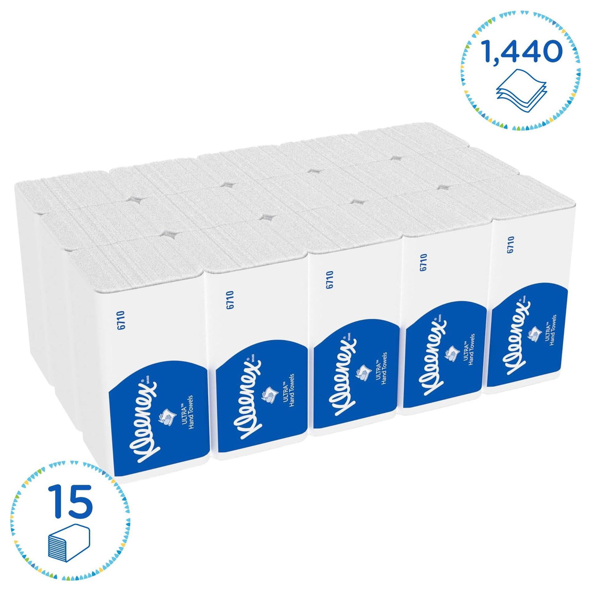 Kleenex Ultra paberist käterätikud Interfold-voldiga 6710 – 3-kihilised paberist kätepaberrätikud V-voldiga – 15 pakki x 96 käterätikut (kokku 1 440), pehmed, mugavad, ülima imavusega ja rebenemiskindlad – detailne vaade