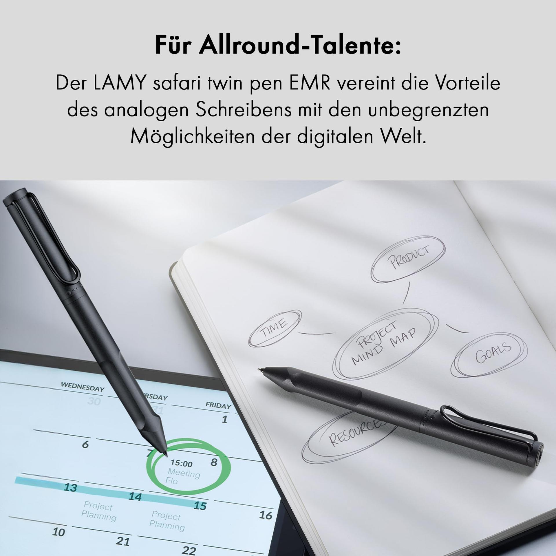 LAMY Safari Twin Pen EMR All Black (PC/EL Ots) – 2-ühes puutepliiats ja pastapliiats – ergonoomiline haare – kirjutamine ja joonistamine digitaalsel ja paberil – pilt 6