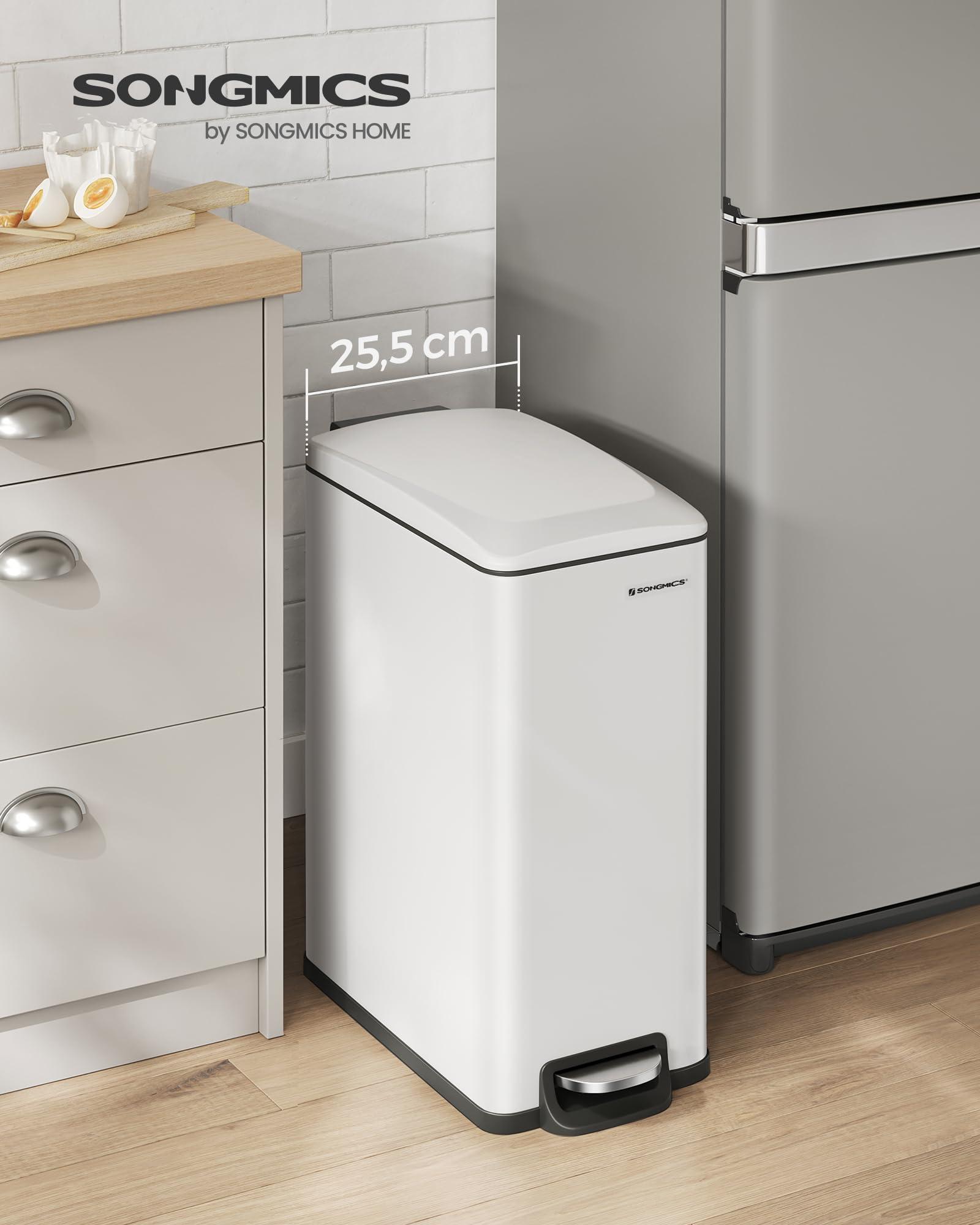 SONGMICS prügikast kööki, 48 liitrit, kitsas pedaaliga prügikast pehme sulgumise ja sisekonteineriga, teras, 15 prügikotti kaasas, valge LTB510W4802 – detailne vaade
