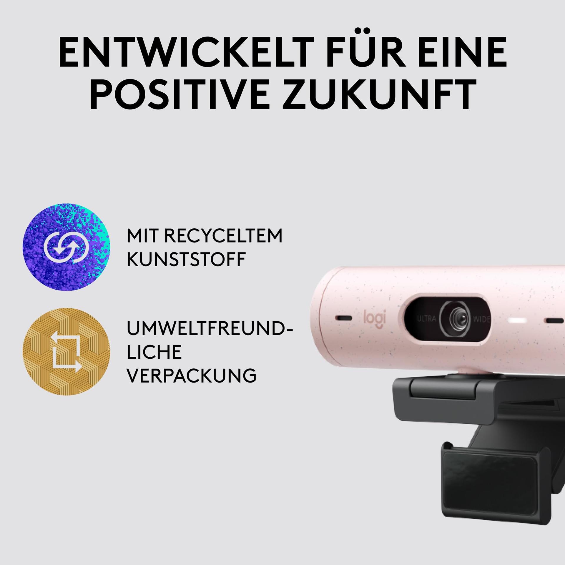 Logitech Brio 500 Full-HD veebikaamera automaatse valguskorrektsiooni, esitlusrežiimi, topeltmikrofoni ja mürasummutusega, privaatsuskattega, Microsoft Teams, Google Meet, Zoom, USB-C-kaabliga – Roosa – lisavaade