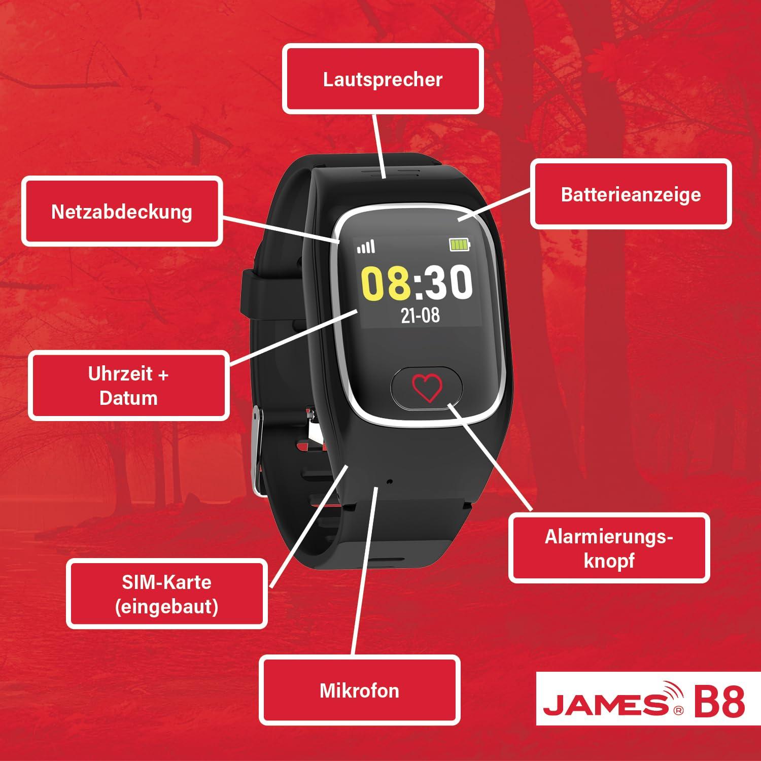 James B8 (must) Hädaabi- ja turvakell eakatele, kukkumistuvastus, hädaabinupp ja GPS-jälgimine, tervisefunktsioonid nagu pulsimõõtmine, pereäpp + SIM-kaart kuulub kuutasusse, alarm – pilt 6