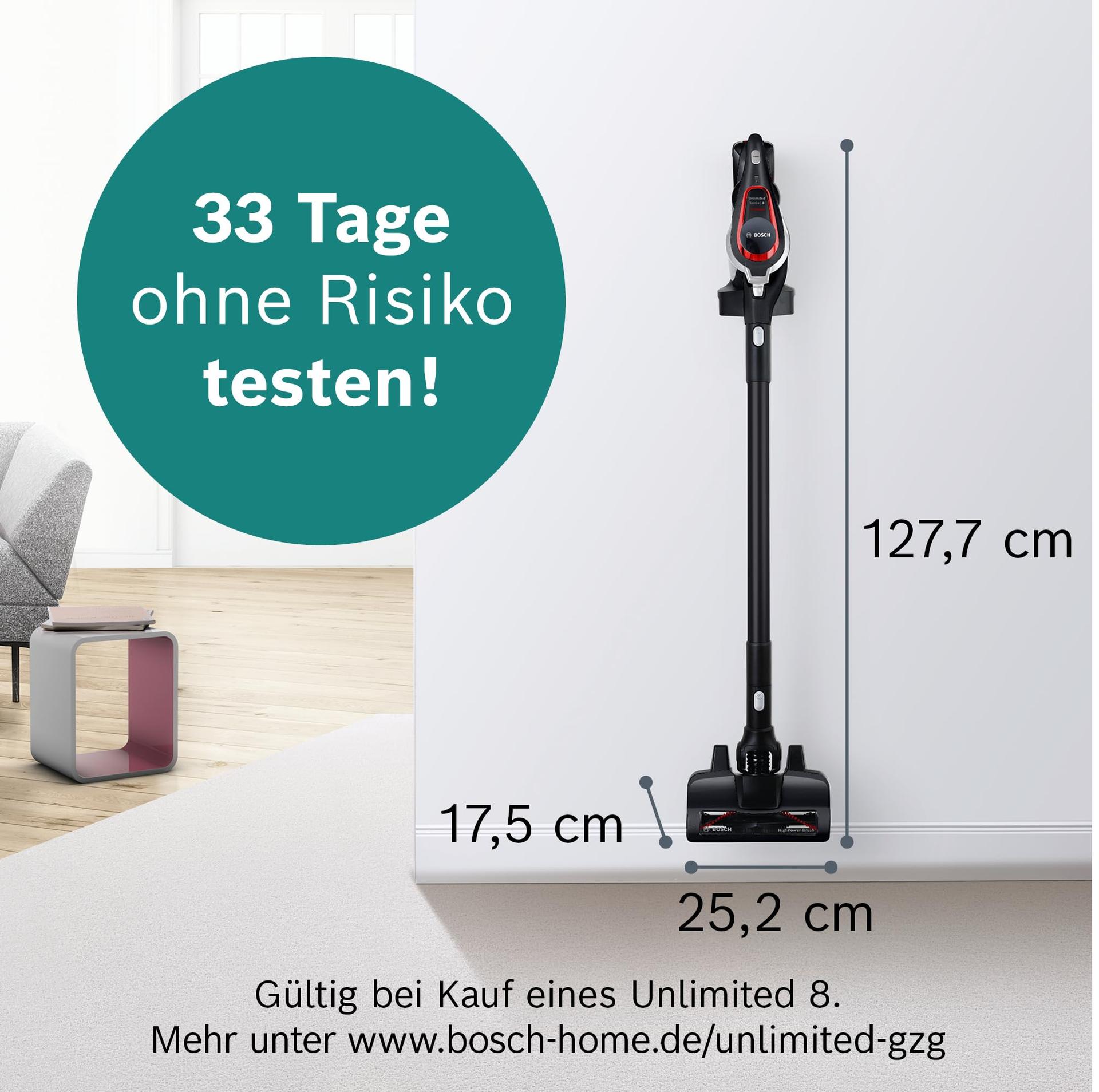 Bosch juhtmevaba akuga tolmuimeja Unlimited ProPower Serie 8 BSS81POW1, kotivaba, hügieenifilter, suur imemisvõimsus, pikk tööaeg, kiire laadimine, piludüüs, must – detailne vaade