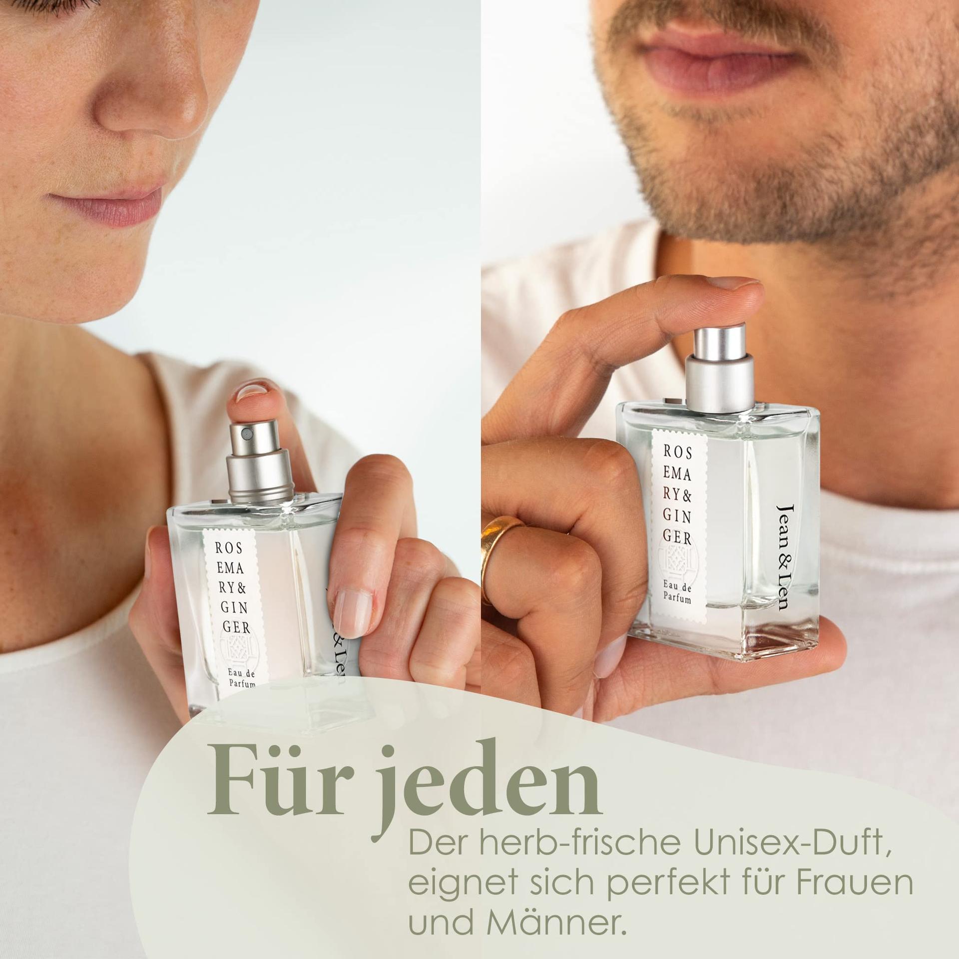 Jean & Len Rosemary & Ginger Eau de Parfum – vürtsikas ja värske rosmariini ja ingveri lõhn, käsitsi valmistatud minimalistlikus klaasflakonis, unisex-parfüüm, 50 ml – lisavaade