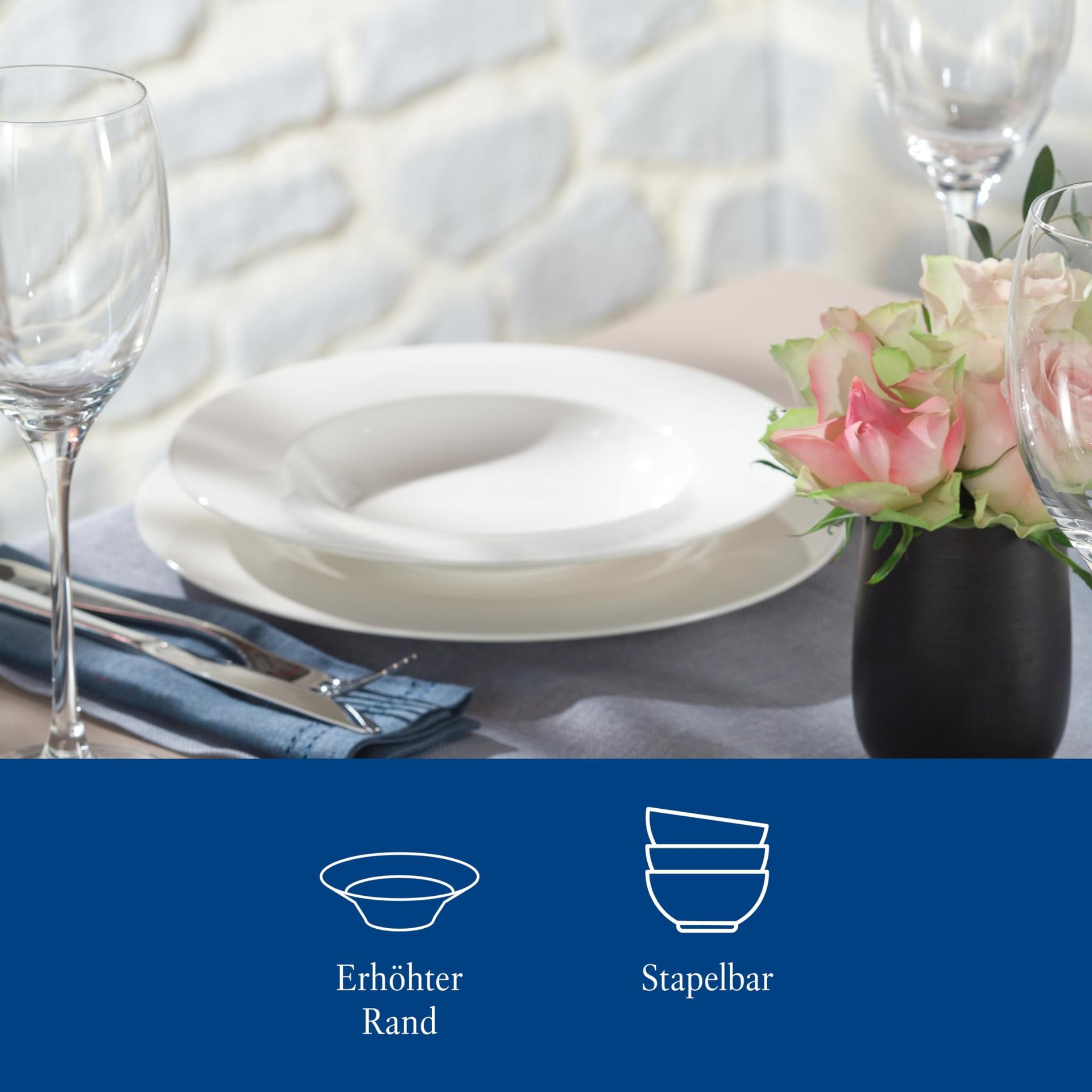 vivo by Villeroy & Boch Basic White nõudekomplekt, 12-osaline valge lauanõud, taldrikute komplekt, valge portselan, nõudekomplekt 6 inimesele, söögitaldrikud, supitaldrikud, nõudepesumasinakindel, premium portselan – lisavaade