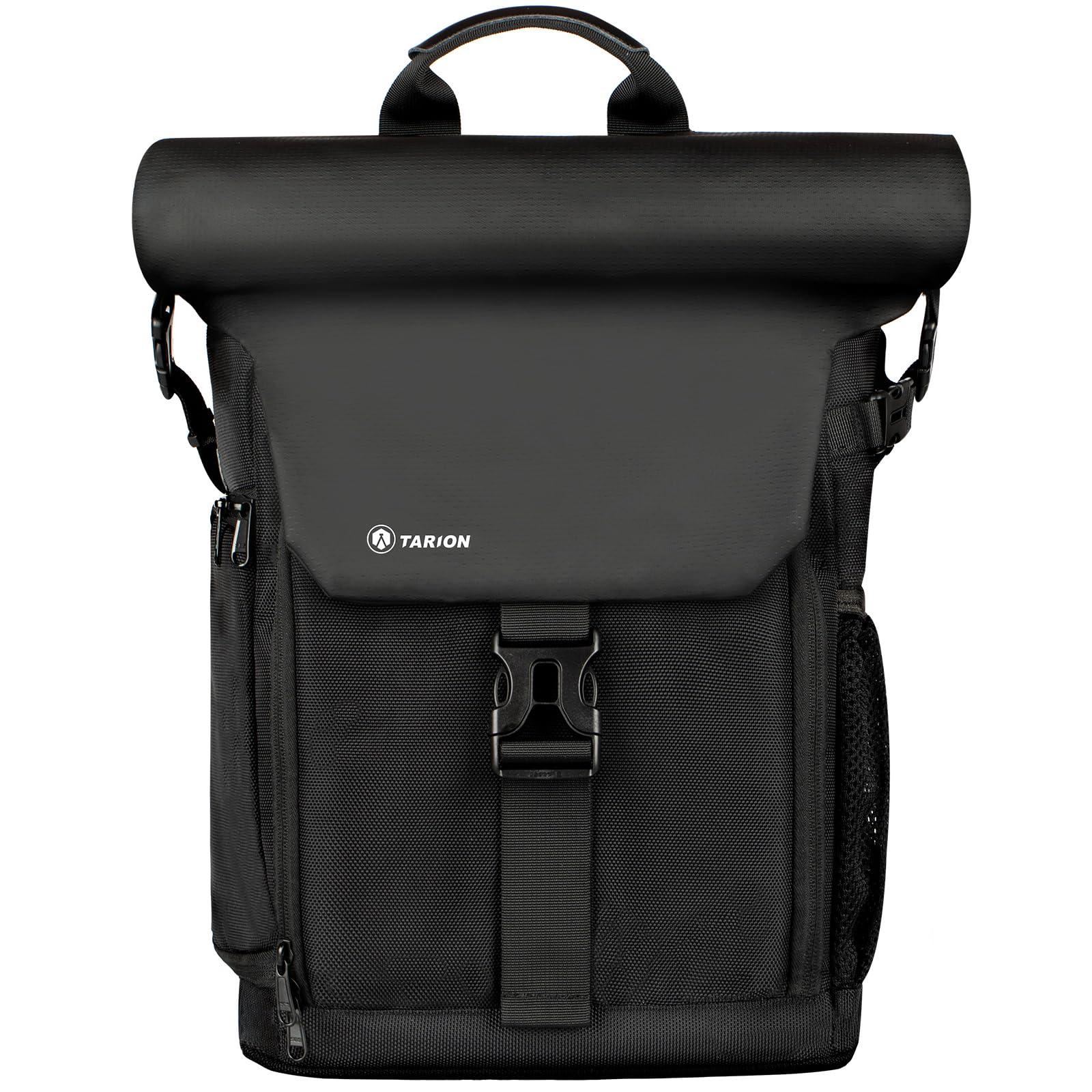 TARION veekindel kaameraseljakott rolltop disainiga – DSLR kaamerakott 15,6-tollise sülearvuti tasku ja vihmakaitsega (SP-01, must)