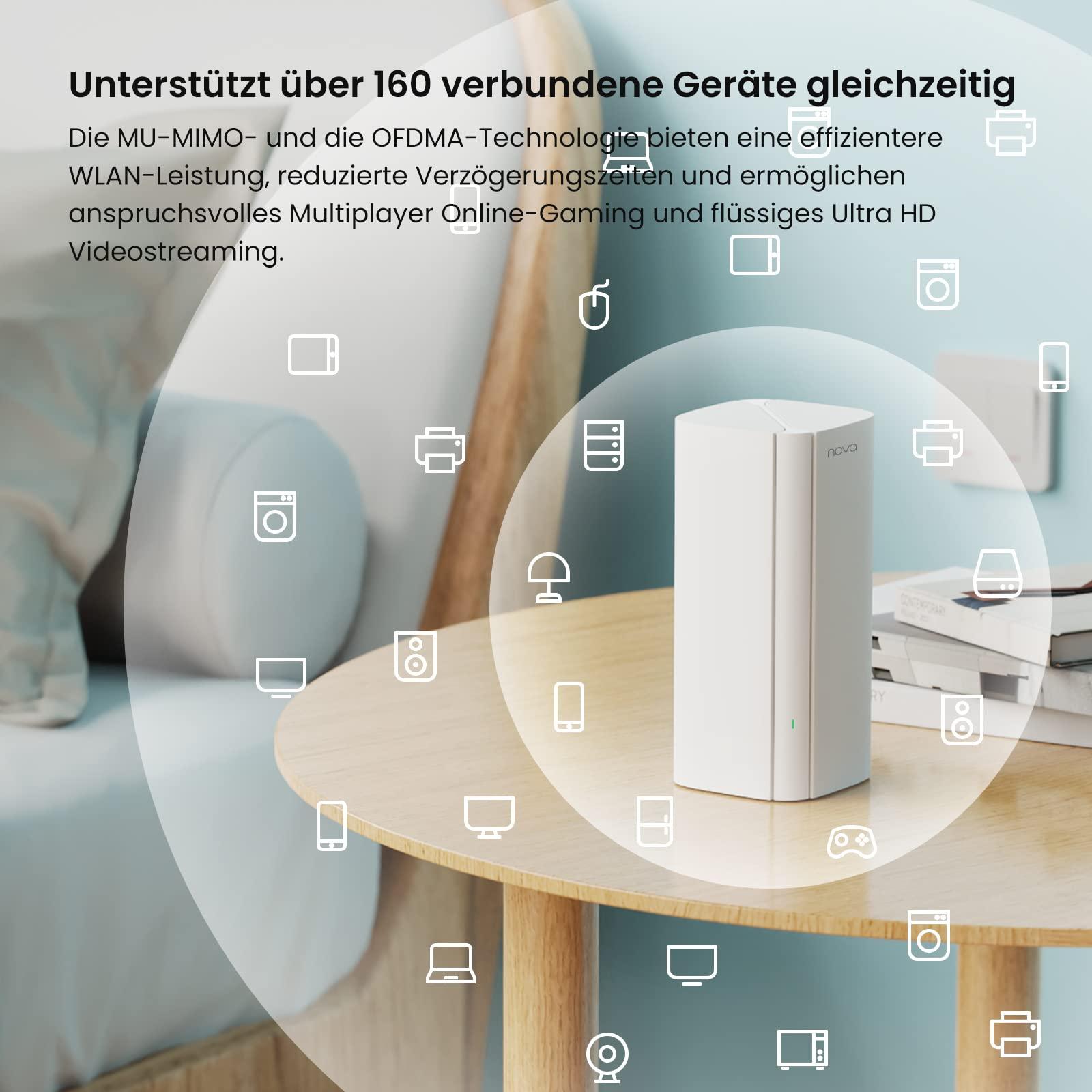 Tenda Nova MX12 Mesh WLAN WiFi 6 süsteem – AX3000 kaheribaline WiFi Mesh süsteem, soovitatav 4-6 magamistoaga kodudele, 9x gigabit porti – Asendab ruuteri ja kordisti – Ühildub Alexa-ga, 3-osaline komplekt – lisavaade
