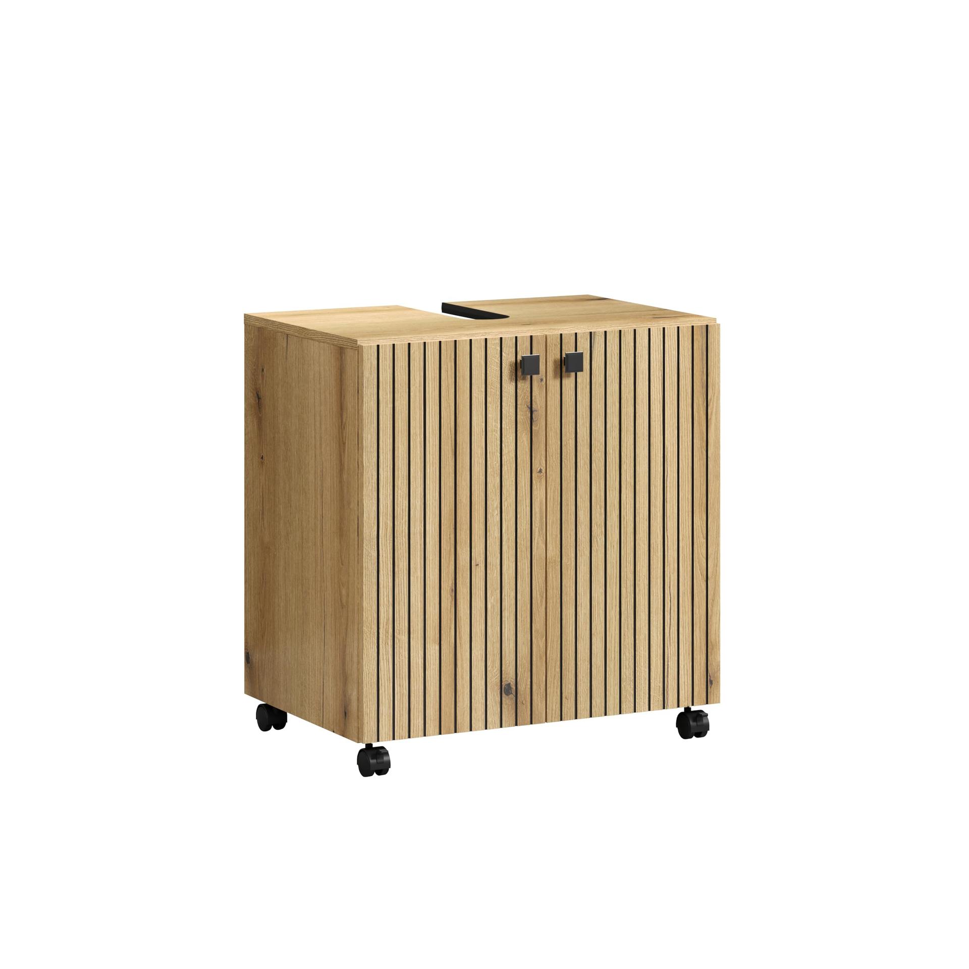 trendteam smart living – Valamualune kapp ratastel – Vannituba – PureBliss – Mõõdud (LxKxS) 60 x 64 x 42 cm – Värvus Evoke tamm mustade soontega – 233730342