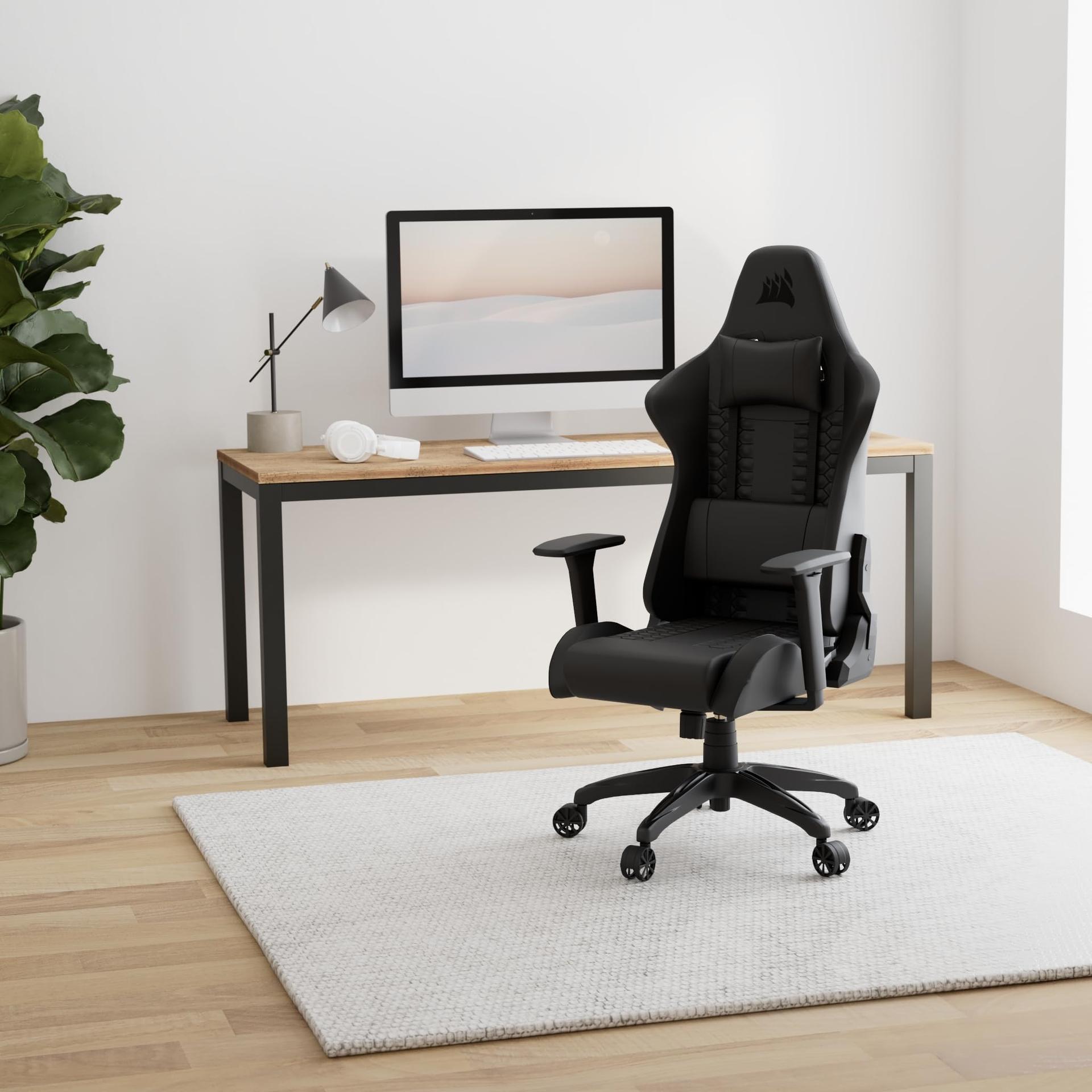 Corsair TC100 Relaxed mänguritool – Kunstnahk – Vormel-1 stiilis disain – Nimmetugi – Eemaldatav mäluvahust kaelapadi – Reguleeritavad käetoed – Must – detailne vaade