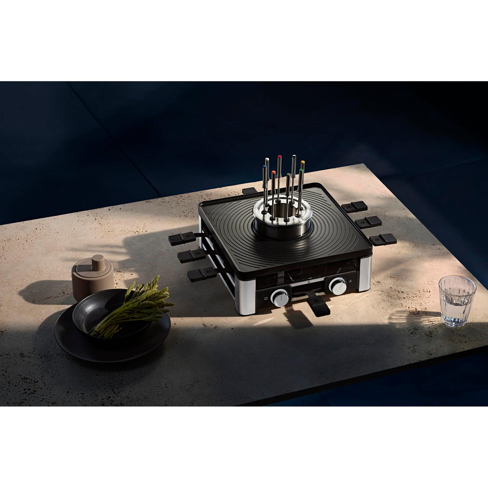 WMF Lumero 3in1 Gurmeejaam 8-le inimesele – Raclette ja Fondue Kombi, elektriline, temperatuuriregulatsioon, valgustus, 1800 W, roostevaba teras – detailne vaade