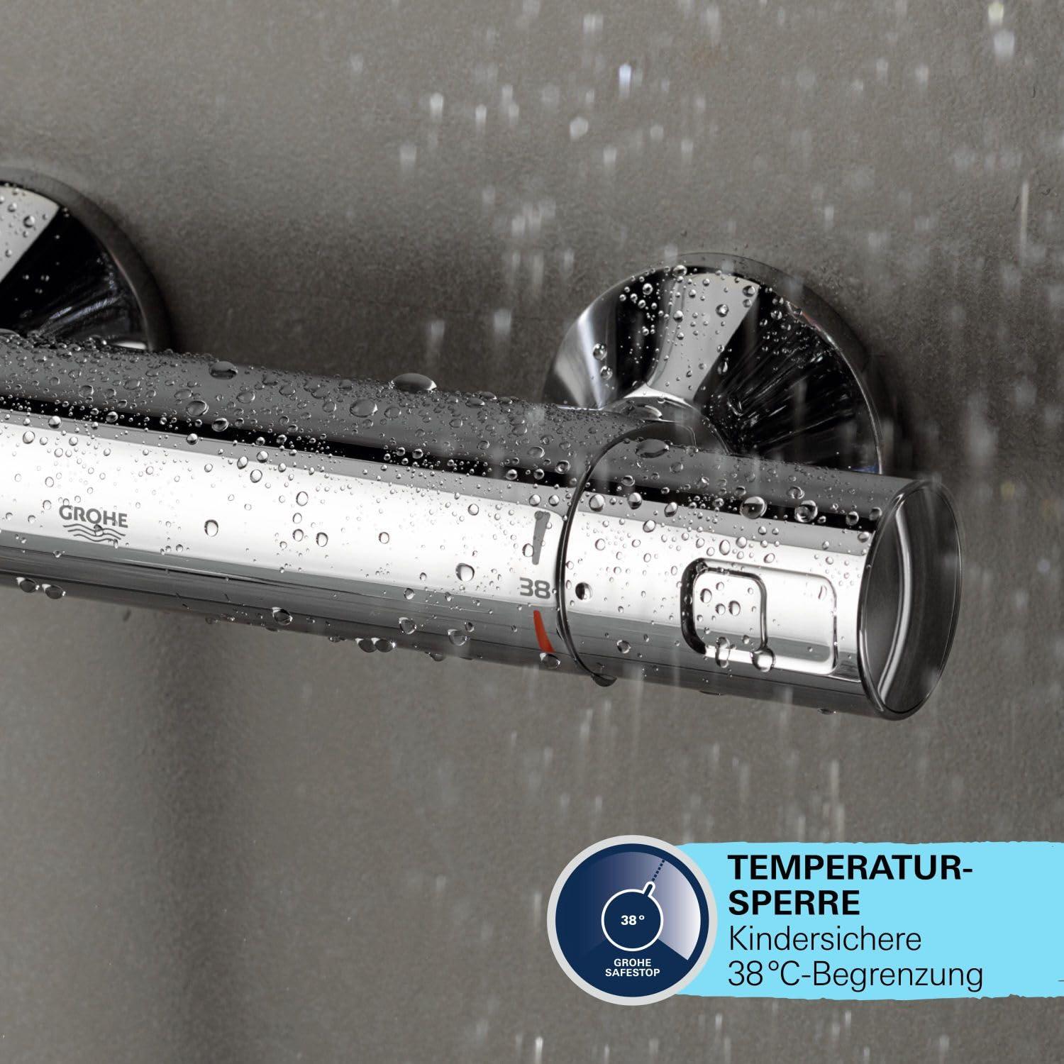 GROHE Vitalio 250 – Veesäästlik dušisüsteem – 8 l/min (2 pihustusrežiimi, pööratav peadušivarre, 38°C ohutuslukk, katlakivivastane süsteem), kandiline, kroom, 26696001 – pilt 9