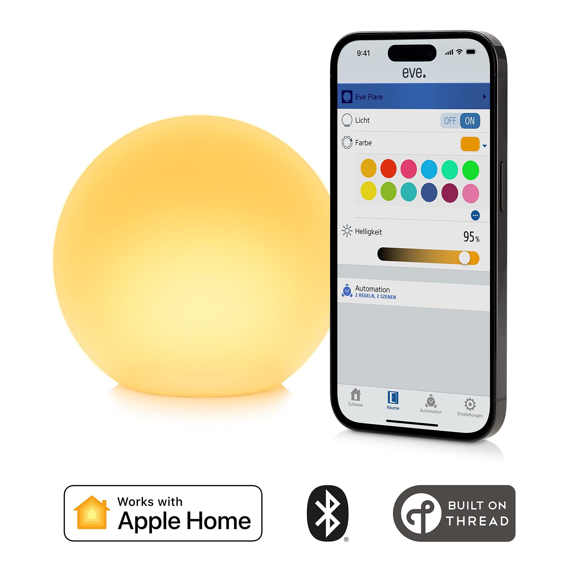 Eve Flare (Apple Home) – Kaasaskantav nutikas LED-valguskera, veekindel, valge ja värviline valgus, 90 lm, Ø 25 cm, hämardatav, sillata, Bluetooth & Thread, rakenduse juhtimine – detailne vaade