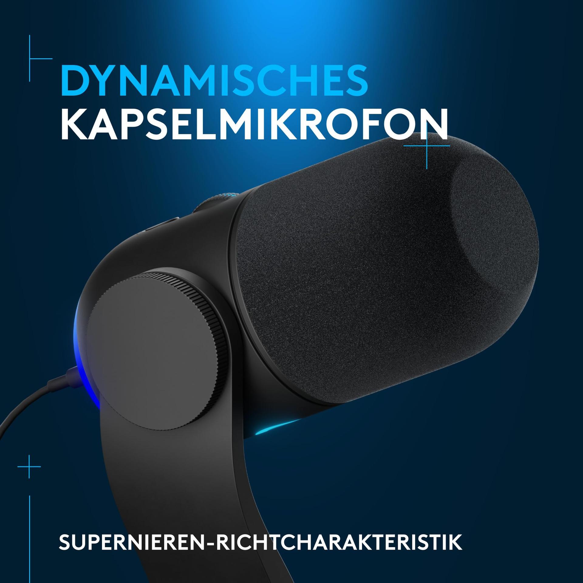 Logitech G Yeti GX dünaamiline RGB-mängumikrofon LIGHTSYNC-iga, USB-mikrofon voogedastuseks, superkardioidne suundvus, USB-plug-and-play PC/Mac – Must – detailne vaade