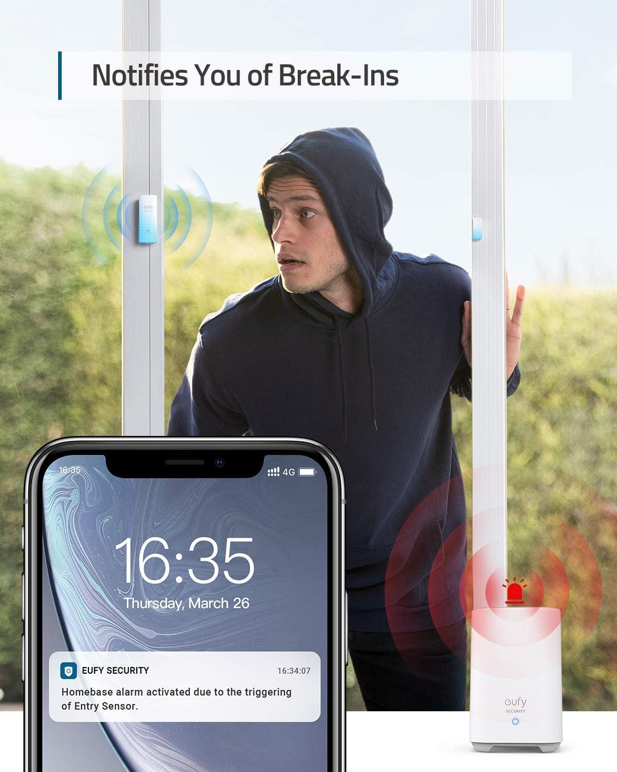 eufy Security 5-osaline nutikodu komplekt, turvasüsteem liikumisanduriga, 2 varguseandurit, häiresüsteem, rakendusega, ühilduv eufyCamiga, juhib teisi HomeBase jälgimisseadmeid – pakend ja tarvikud