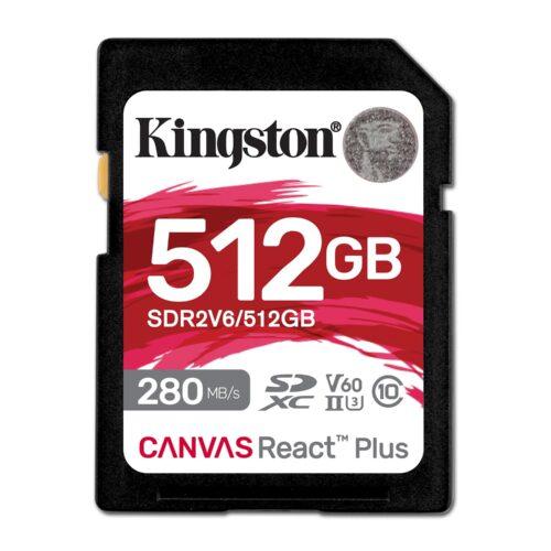 Kingston Canvas React Plus V60 SD 512GB SDXC UHS-II 280MB/s lugemine