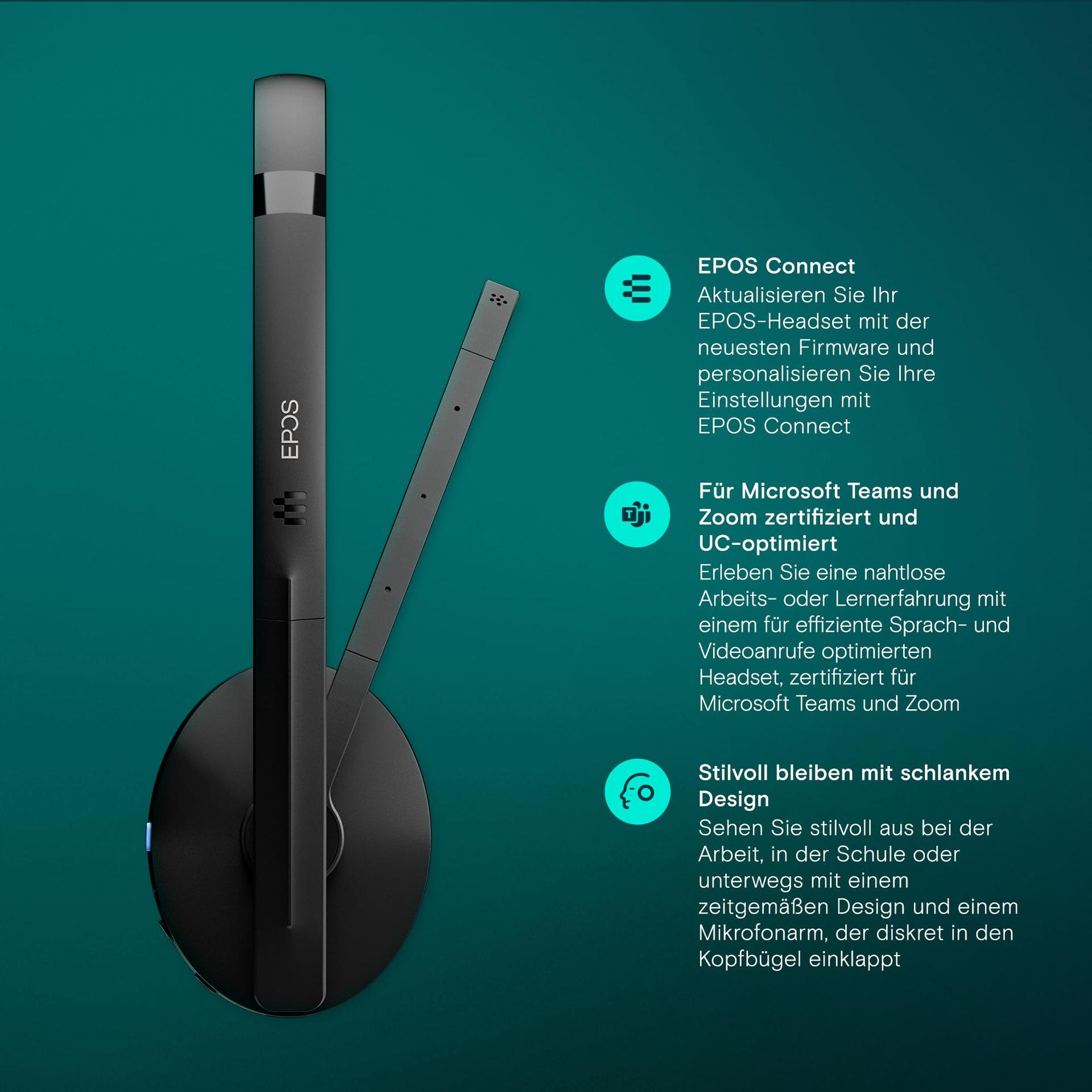EPOS C20 seeria juhtmevaba peakomplekt: Mitme seadme ühenduvus, Kuni 27h aku kestvus, Microsoft Teams ja Zoom sertifikaat, Elegantne disain, On-Ear mugavus, Ideaalne tööks ja õppimiseks – pakend ja tarvikud