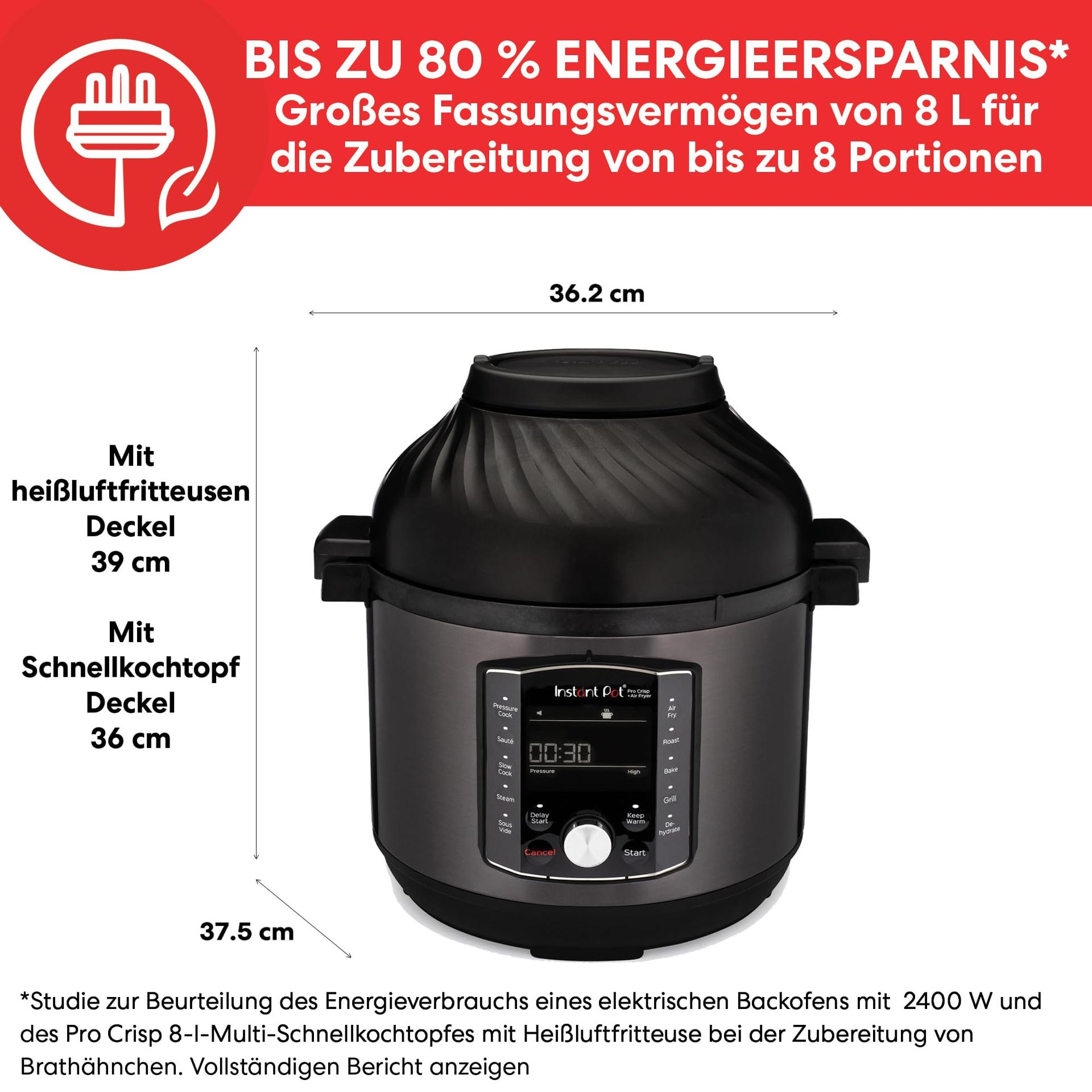 Instant Pot Pro Crisp 11-ühes elektriline multikeetja – Kiirkeetja, kuumaõhufritüür, aeglane keetja, auruti, grill, toidukuivati ja sous-vide masin – Must roostevaba teras, 1500 W, 7.6 L – pilt 6