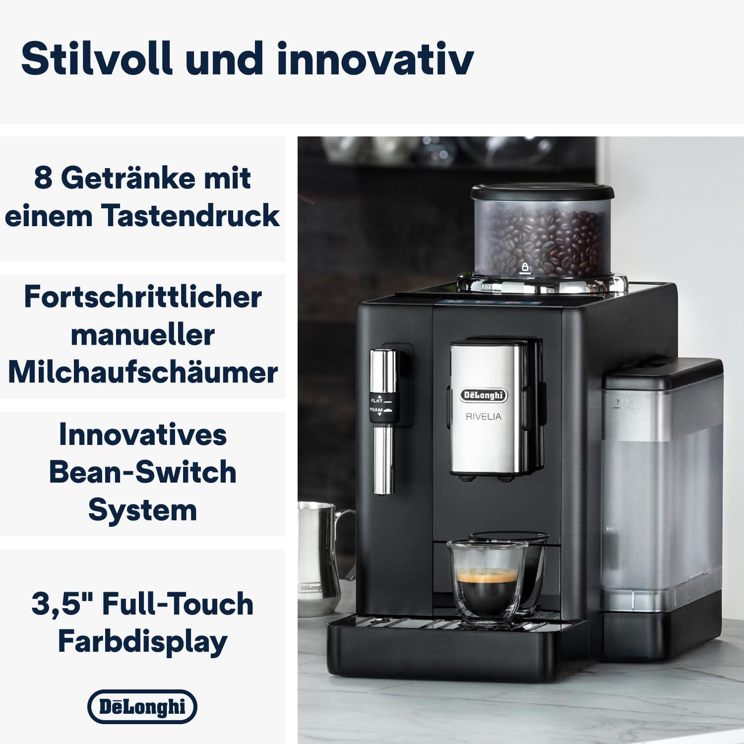 De’Longhi Rivelia EXAM440.35.B täisautomaatne kohvimasin piimavahustajaga, vahetatav oamahuti, 8 kohvijooki ühe nupuvajutusega, ekstra-shot-funktsioon, 3,5″ puutetundlik ekraan, onüks must – kasutusnäide