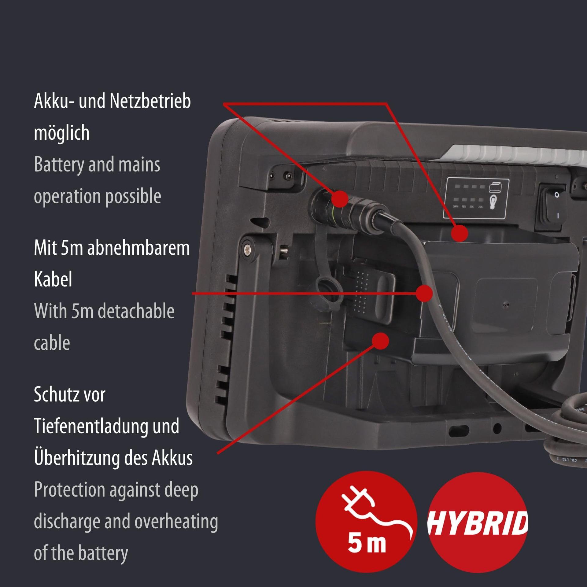 Brennenstuhl Professional Multi-Aku LED Hübridne Töövalgusti 10050 MH (100W, 12500lm, IP55, ühilduv 18V akudega 11 erinevalt tootjalt, 5m RN-kaabel, ilma akuta, inseneritud Saksamaal) – kasutusnäide
