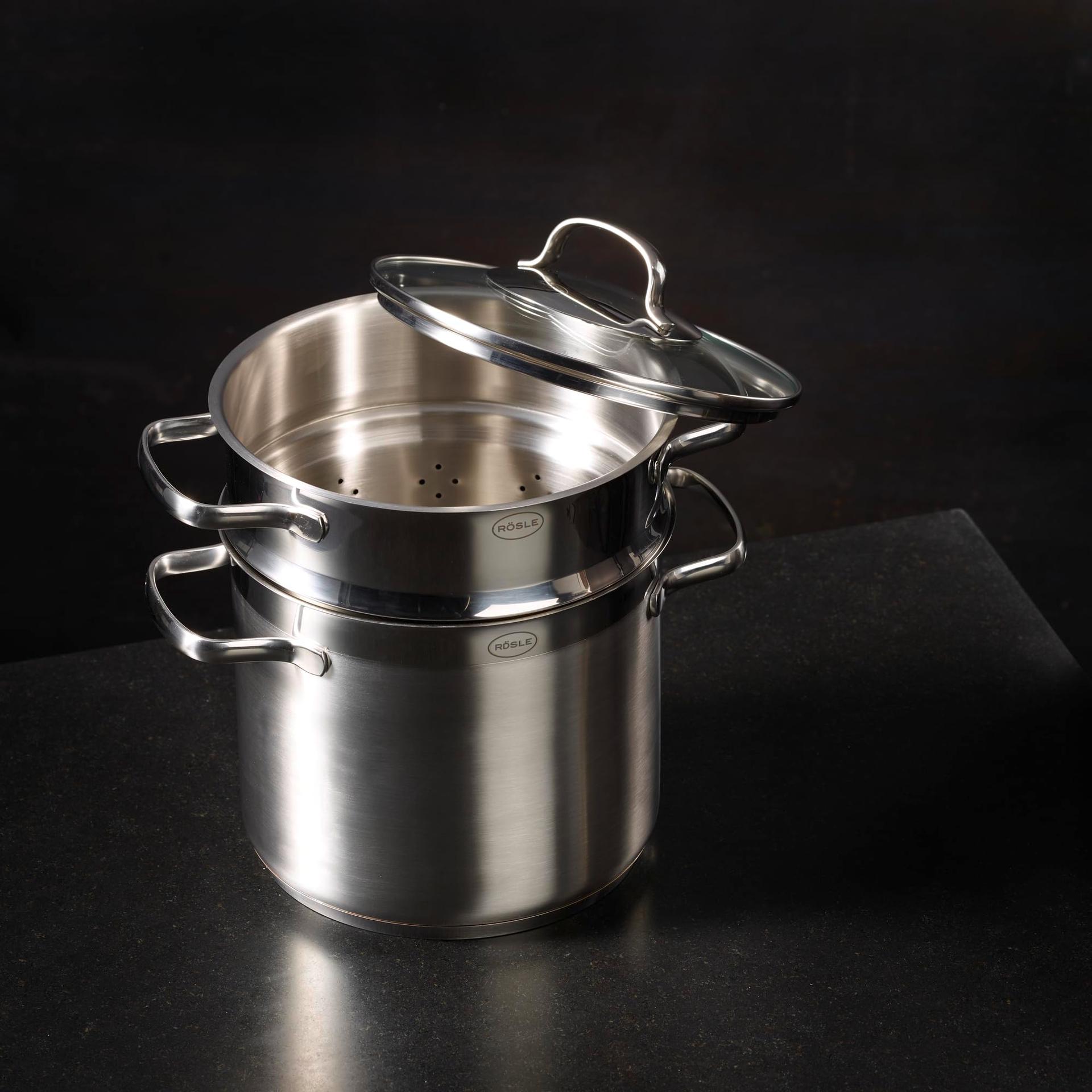 RÖSLE ELEGANCE pastapott, kvaliteetne roostevabast terasest pott pasta või köögiviljade valmistamiseks, 5 liitrit, roostevaba teras 18/10, pastasisu, sisemõõdustik, induktsioonisobiv, nõudepesumasinas pestav, 29 x 21,5 x 30,5 cm – pilt 6