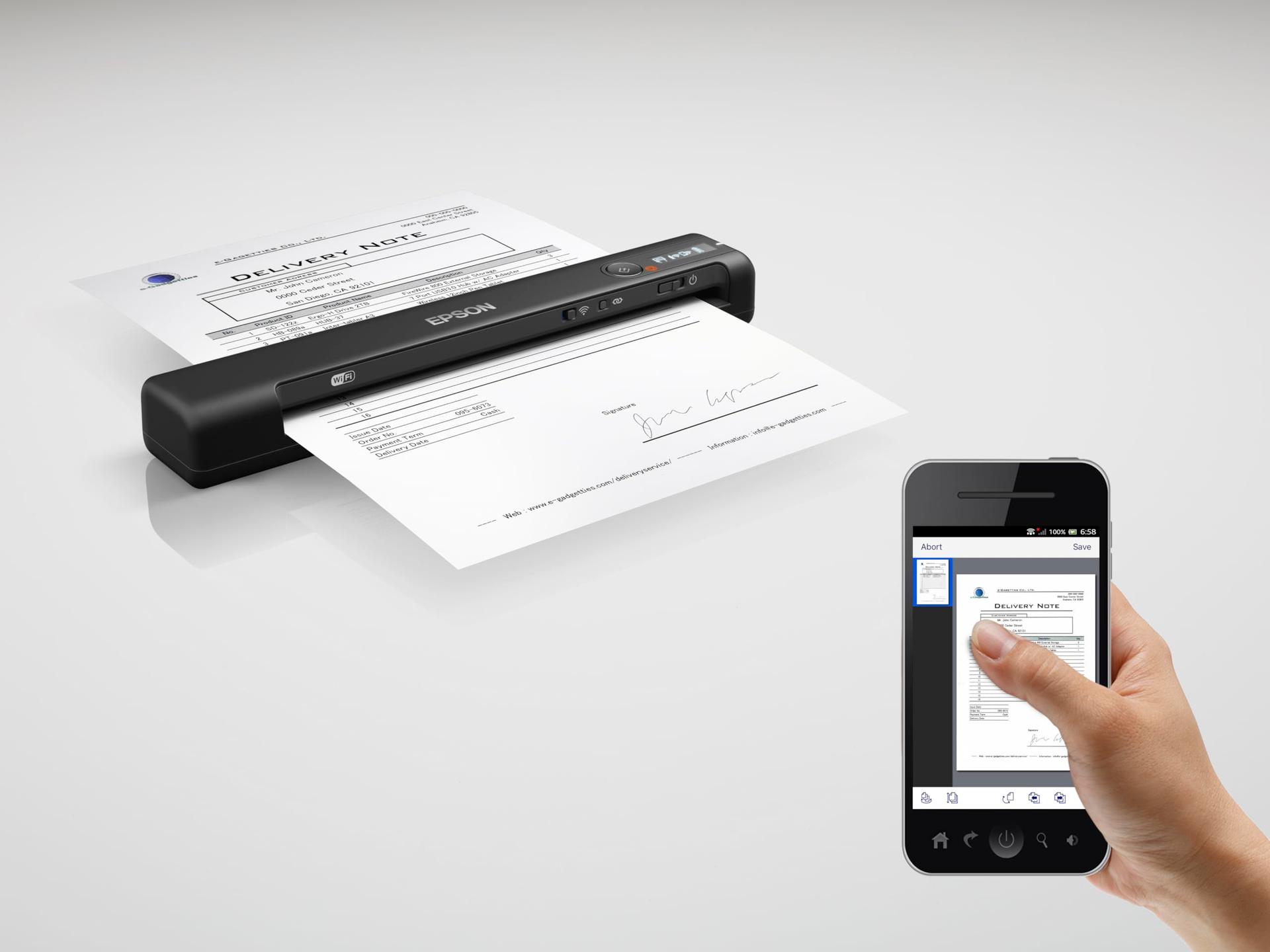 Epson WorkForce ES-60W mobiilne dokumendiskänner (skänner, A4, integreeritud aku, 600 dpi, WiFi, USB 2.0) – pilt 6