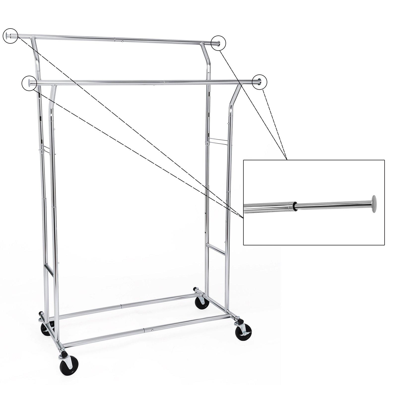 SONGMICS Tugev riidestange metallist, kuni 110 kg kandevõime, garderoobistange ratastega, pikkus 129-169 cm, kroomitud HSR12S – pilt 6