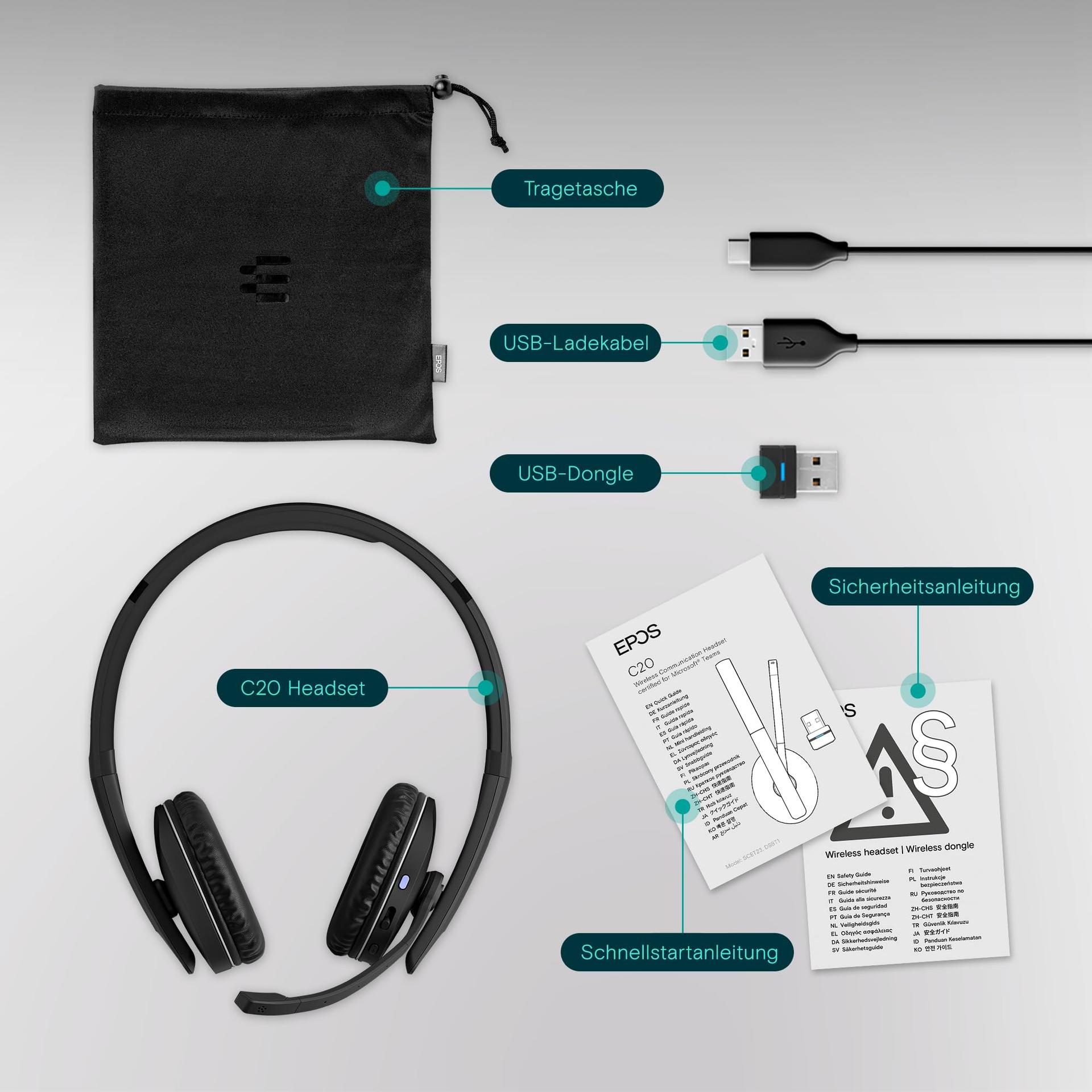 EPOS C20 seeria juhtmevaba peakomplekt: Mitme seadme ühenduvus, Kuni 27h aku kestvus, Microsoft Teams ja Zoom sertifikaat, Elegantne disain, On-Ear mugavus, Ideaalne tööks ja õppimiseks – lisavaade