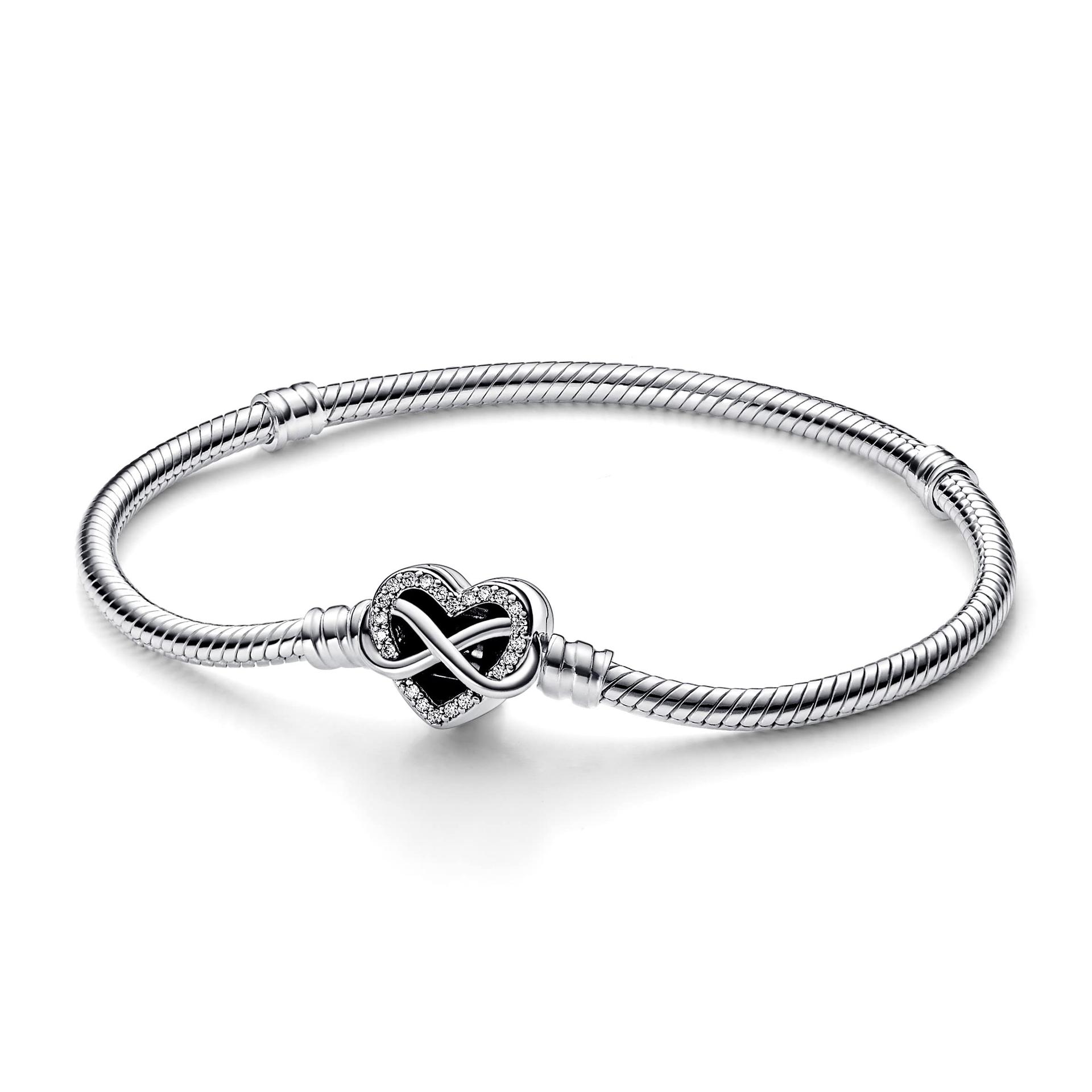 PANDORA Moments Käevõru Sterling-hõbedast Sädeleva Lõpmatuse-Südame Kinnitusega ja Tsirkoonkividega, Sobib Moments Kollektsiooniga, Suurus: 18cm, 592645C01-18