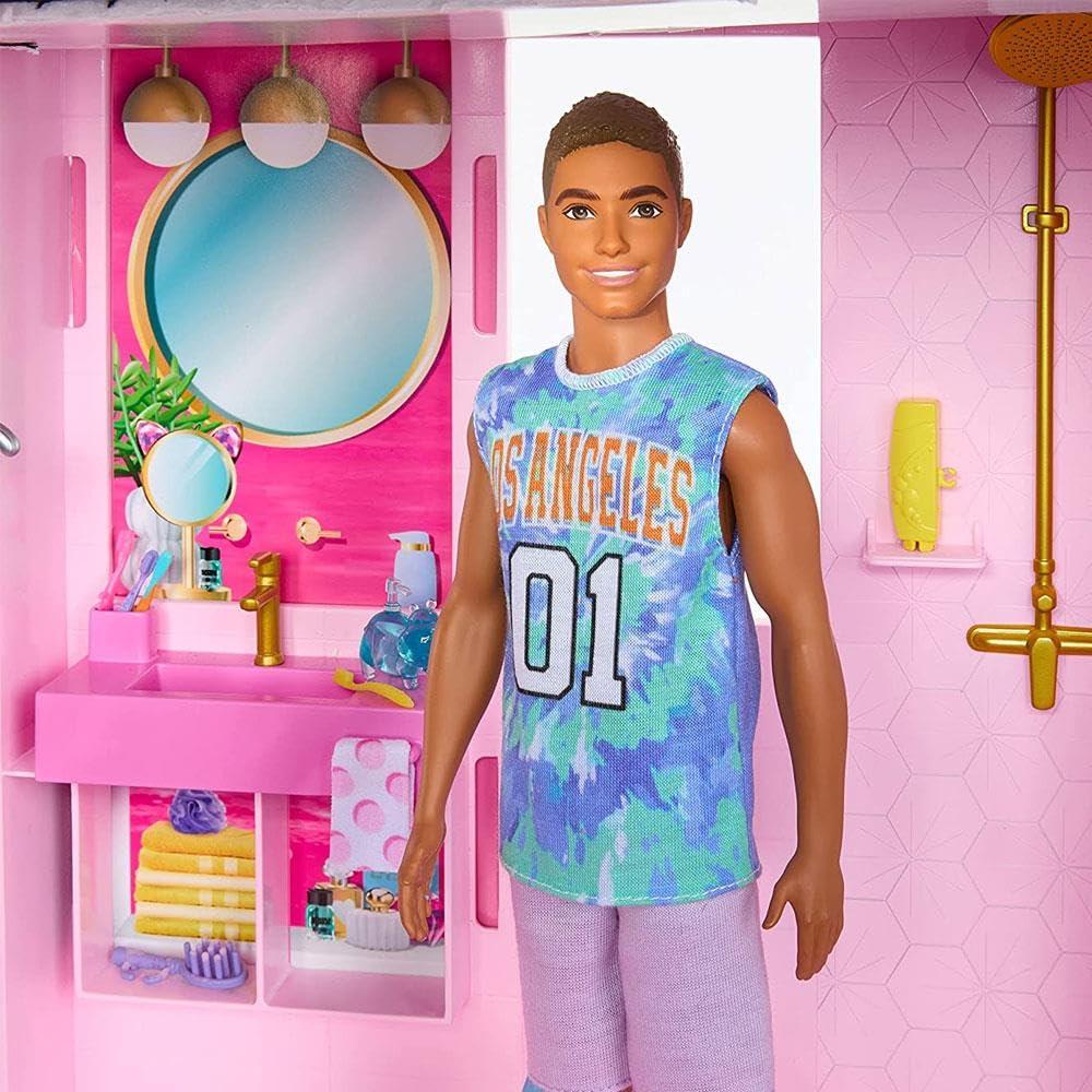 Barbie Unistuste Villa – 3-korruseline Barbie maja 10 mängualaga, bassein, liumägi, lift, 75 nukutarvikut, mängukoer, mänguasi lastele alates 3. eluaastast, HMX10 – detailne vaade