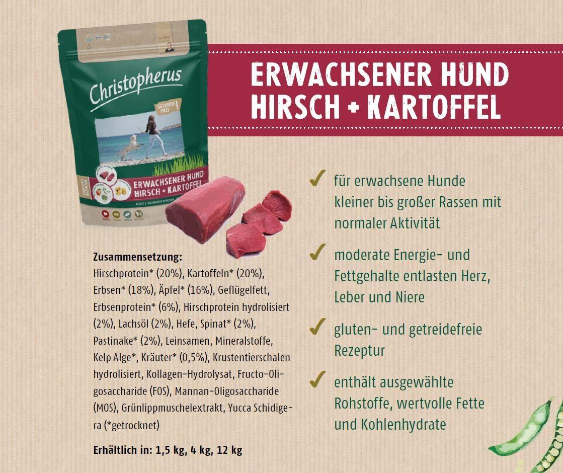 Christopherus Grainfree – Teraviljavaba kuivtoit täiskasvanud koertele, hirve ja kartuliga, 12 kg – pakend ja tarvikud