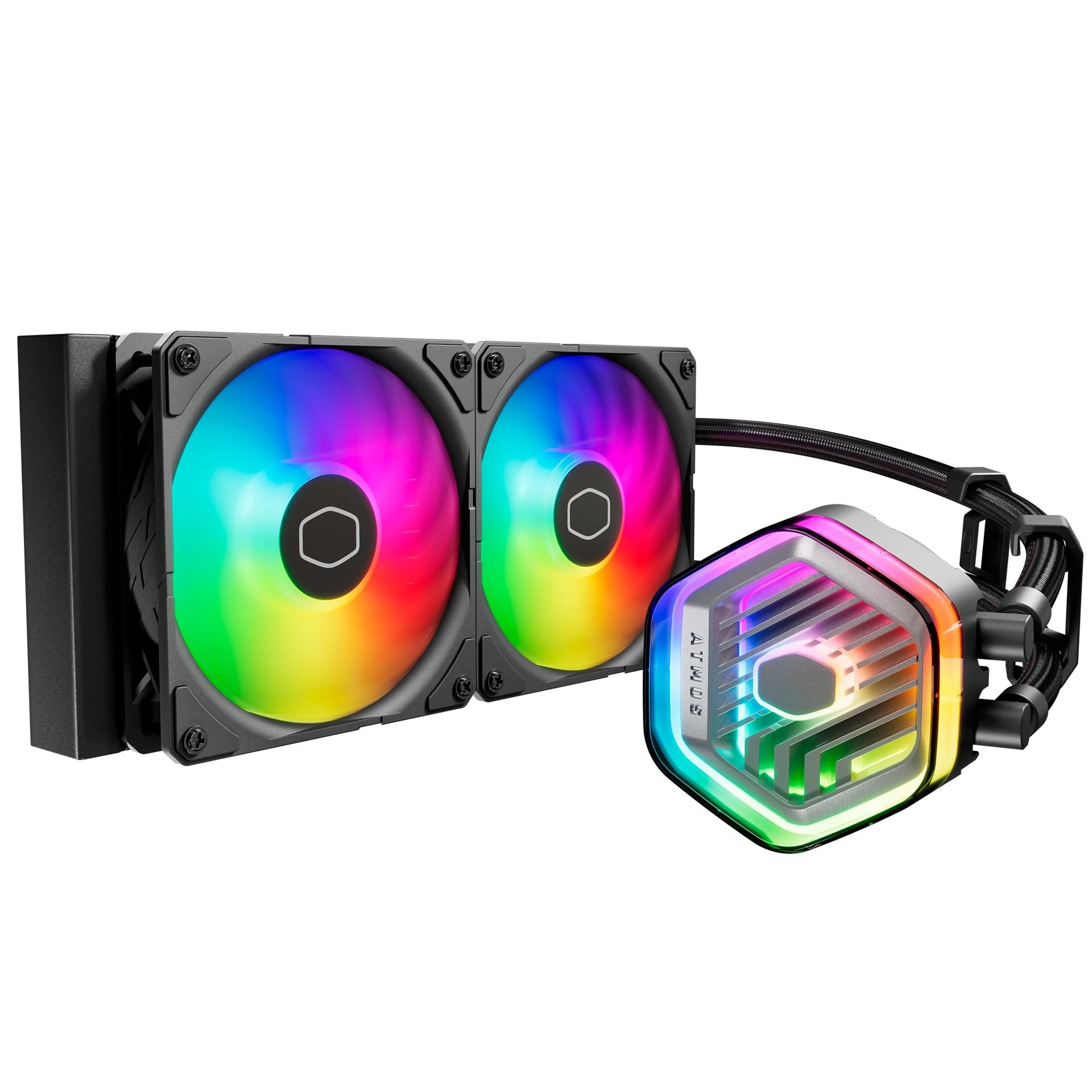 Cooler Master MasterLiquid Atmos 240 Must AIO CPU-veejahutus – Kahekambriline pump, eellaaditud SickleFlow 120 Edge ventilaatorid, adresseeritav Gen 2 RGB, LGA1700 & AM5 – Must