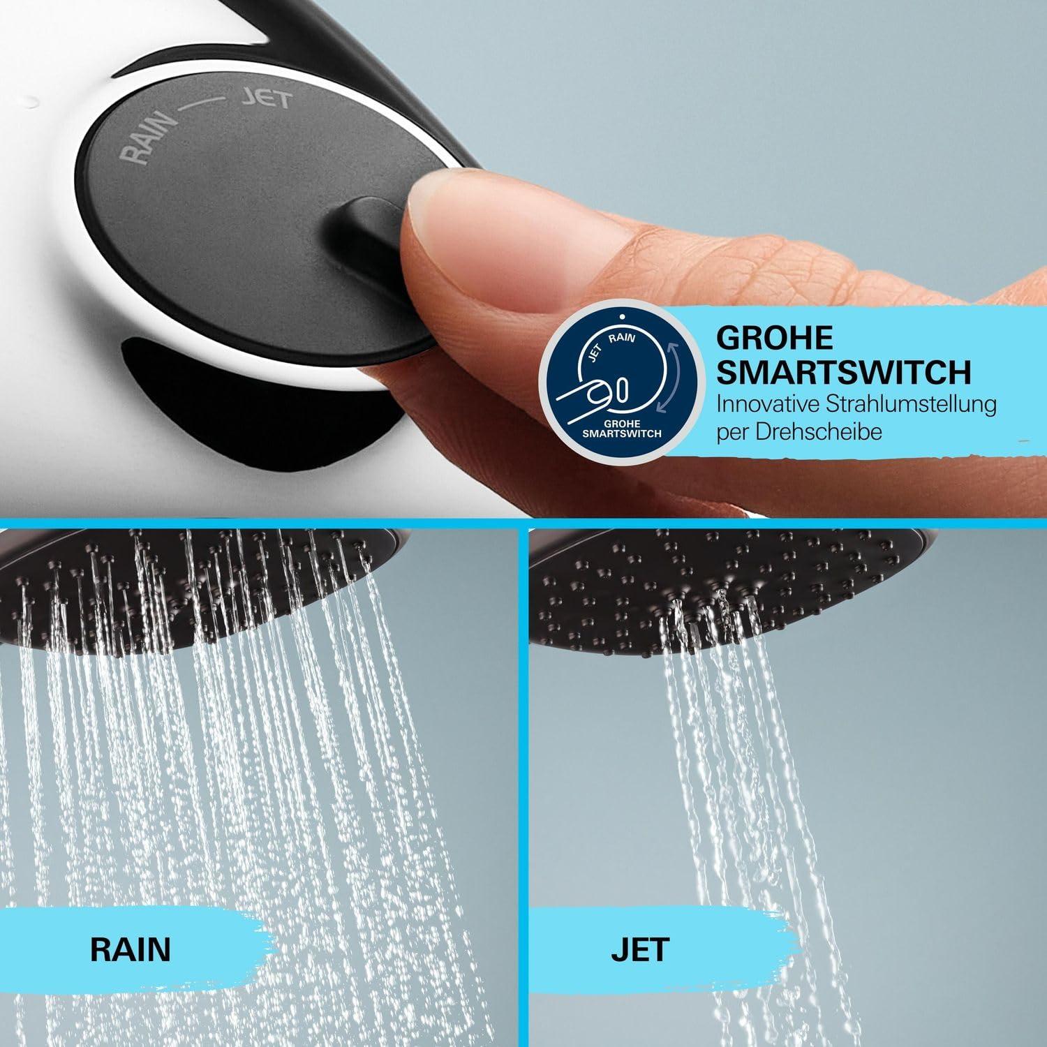 GROHE Vitalio 250 – Veesäästlik dušisüsteem – 8 l/min (2 pihustusrežiimi, pööratav peadušivarre, 38°C ohutuslukk, katlakivivastane süsteem), kandiline, kroom, 26696001 – pilt 8