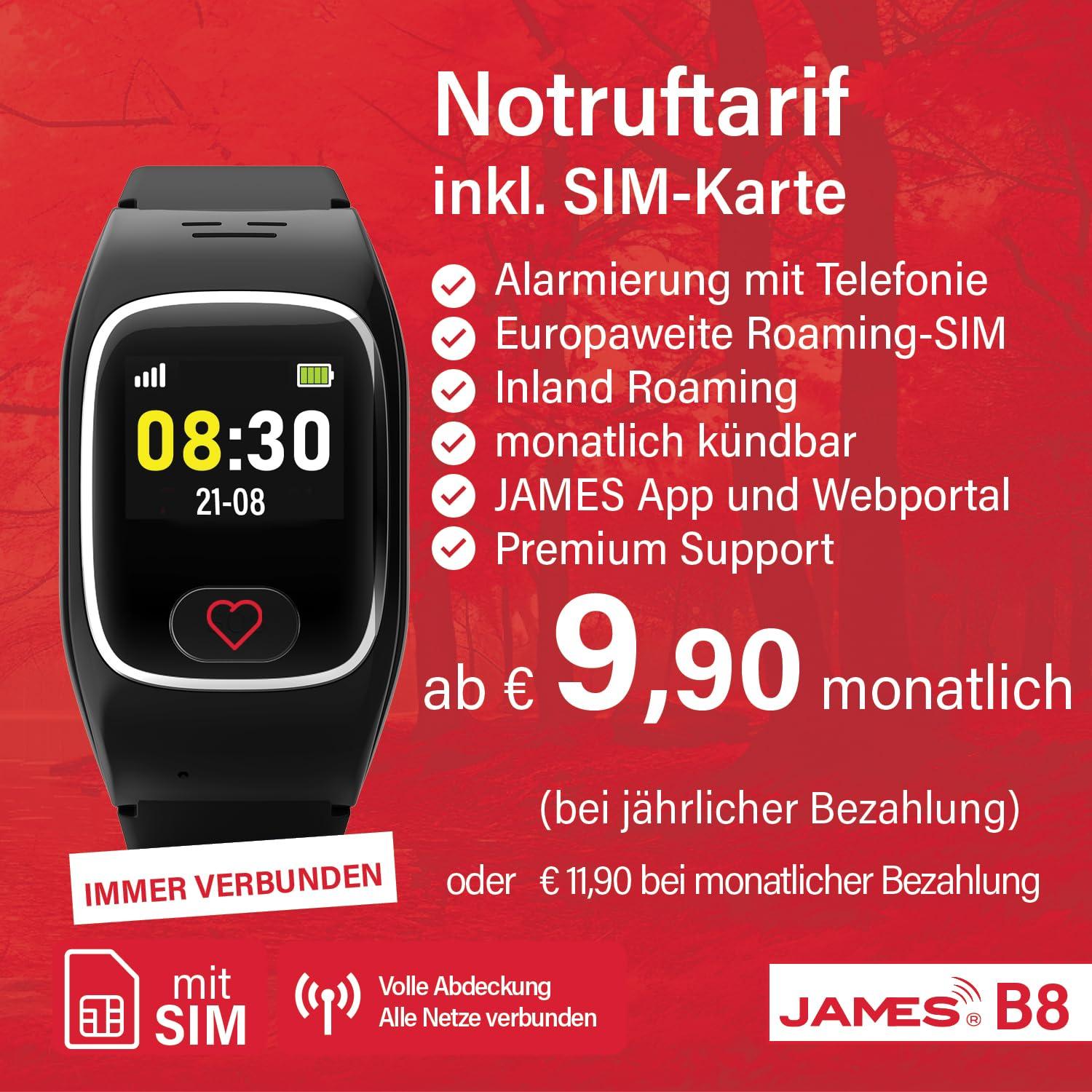 James B8 (must) Hädaabi- ja turvakell eakatele, kukkumistuvastus, hädaabinupp ja GPS-jälgimine, tervisefunktsioonid nagu pulsimõõtmine, pereäpp + SIM-kaart kuulub kuutasusse, alarm – pilt 7