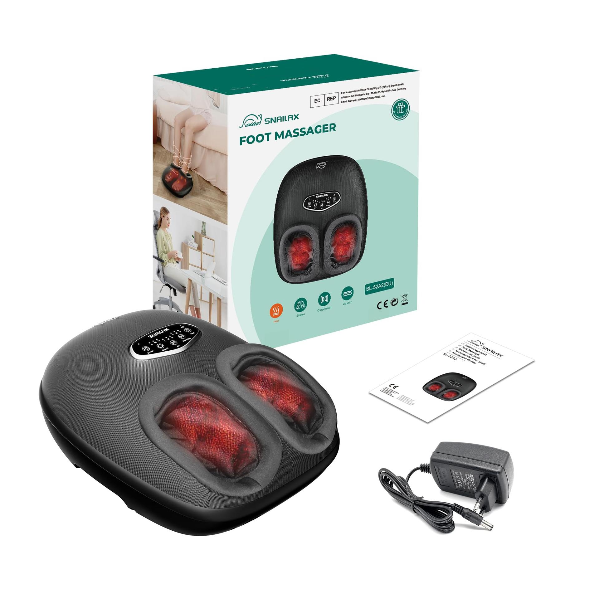 Snailax Shiatsu jalamassaažiseade soojendusega – sügav sõtkumismassaaž, kompressioon, vibratsioon, jalgade soojendaja, plantaarfastsiidi ja neuropaatia leevendamiseks – pilt 9