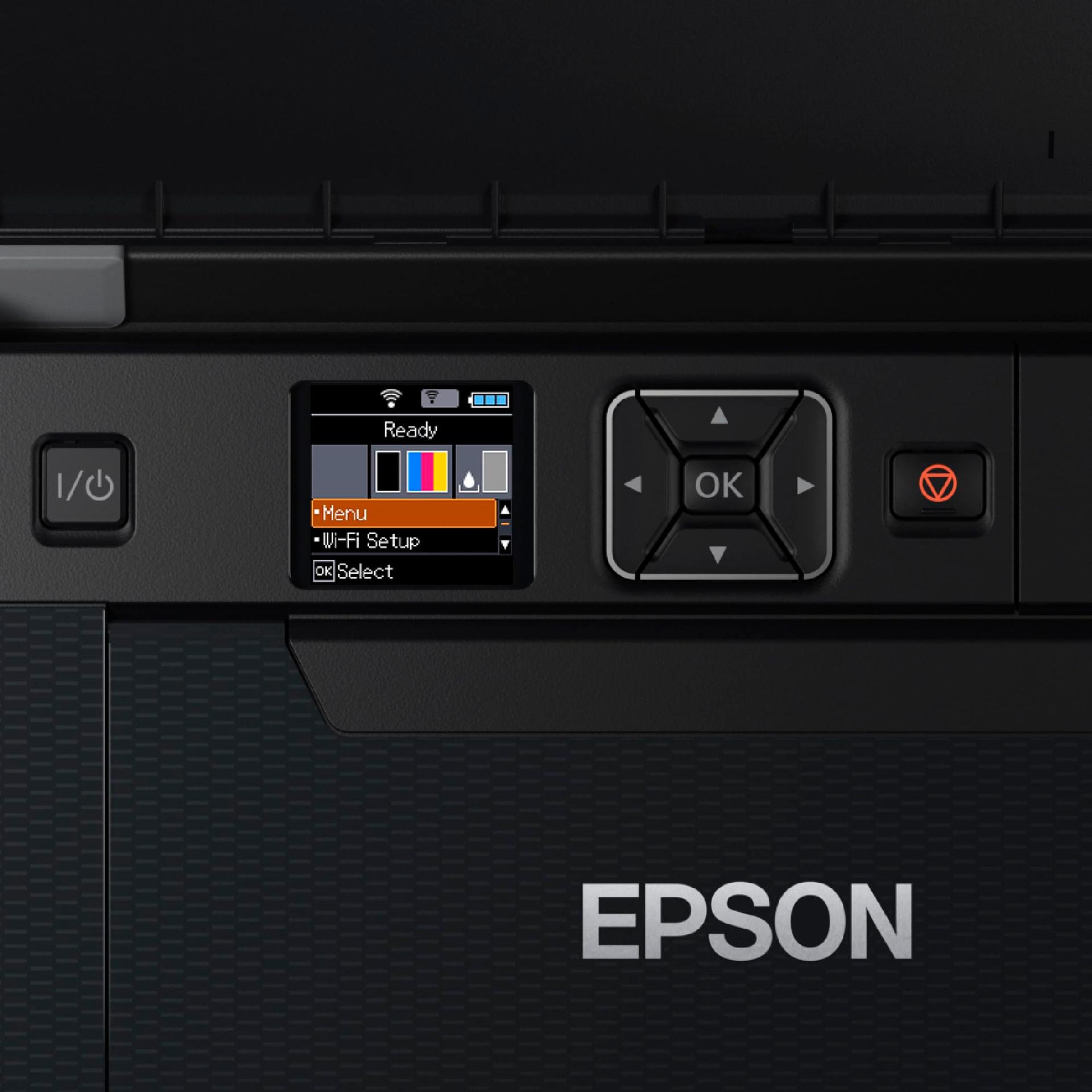 Epson WorkForce WF-110W kaasaskantav tindiprinter (A4, WiFi Direct, mobiilne printimine, USB, sisseehitatud aku, vaid 1,6 kg) must – pakend ja tarvikud