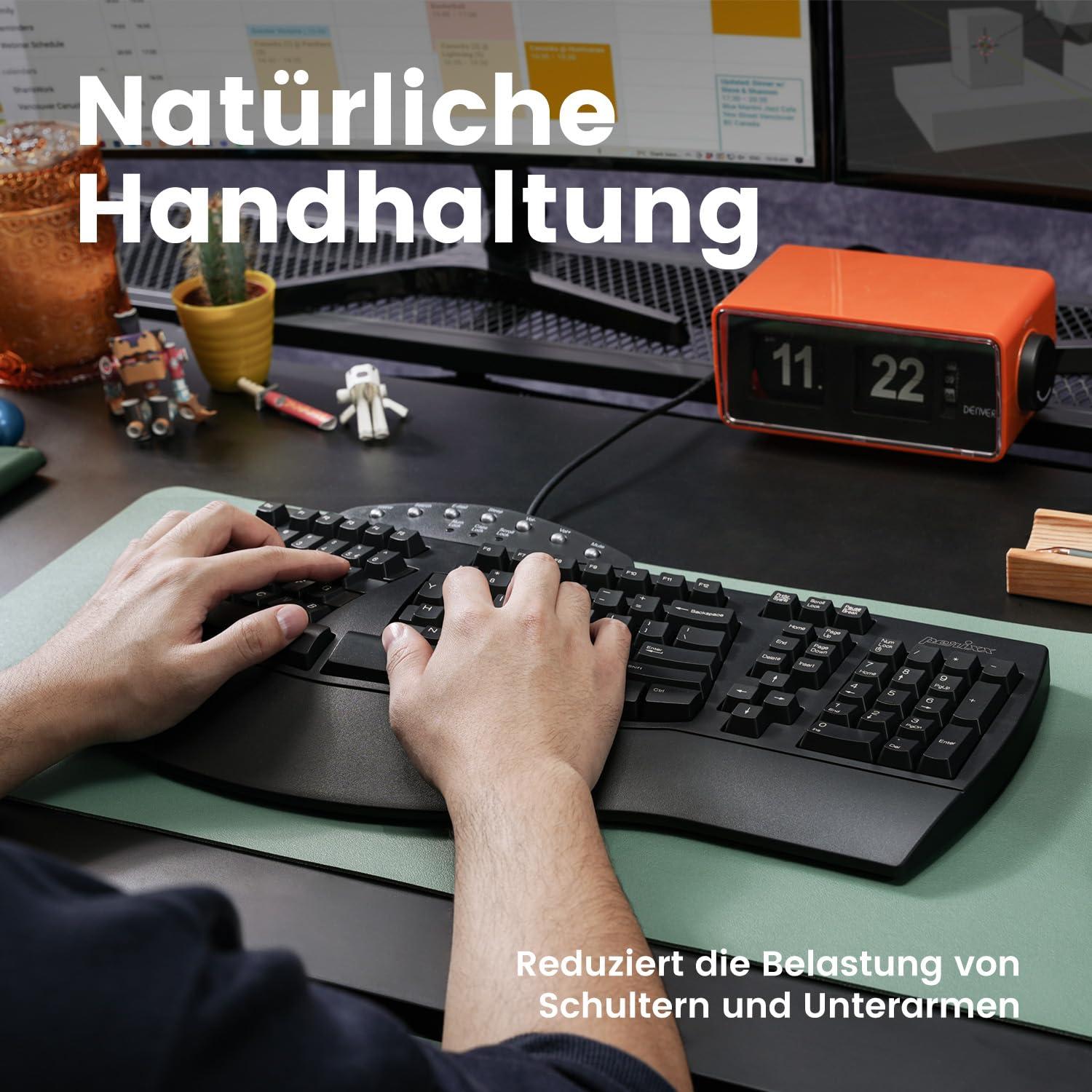 Perixx PERIDUO-512B ergonoomiline klaviatuuri ja hiire komplekt – vertikaalne ergohiir, juhtmega USB-ühendus, must – mugav QWERTZ paigutus – pilt 6