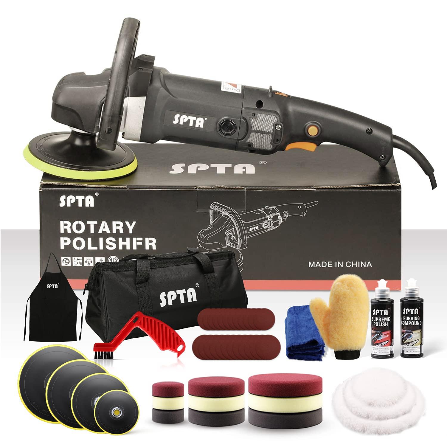 SPTA Poleerimismasin 125mm/150mm/180mm – Reguleeritava Kiirusega Poleerija 1200W, Komplekt Auto, Paadi ja Mootorratta Poleermiseks – pilt 8