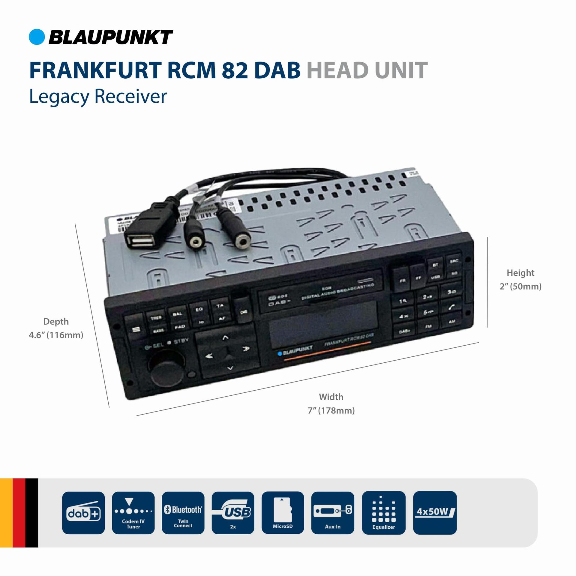 Blaupunkt Frankfurt RCM 82 DAB, 1-DIN autoradio, DAB+, Bluetooth, AUX, USB, SD-kaardi sisend, roolijuhtimine, käed-vabad süsteem, ekvalaiser, 200W, must – detailne vaade