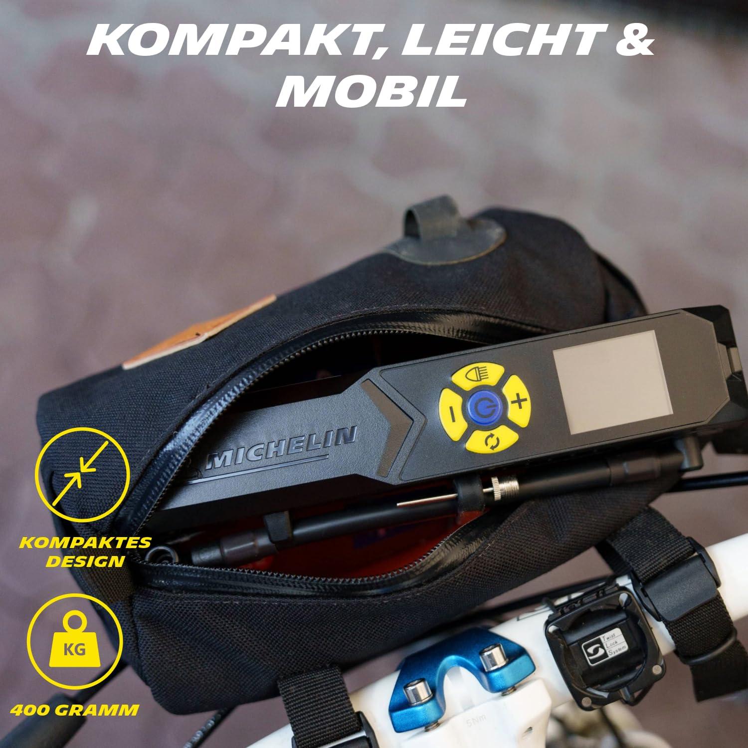 MICHELIN elektriline rattapump | Õhupump | Aku minikompressor LED-valgustusega | 10 Bar/150 PSI, 7,4 V / 2500 mAh, Must – pilt 7