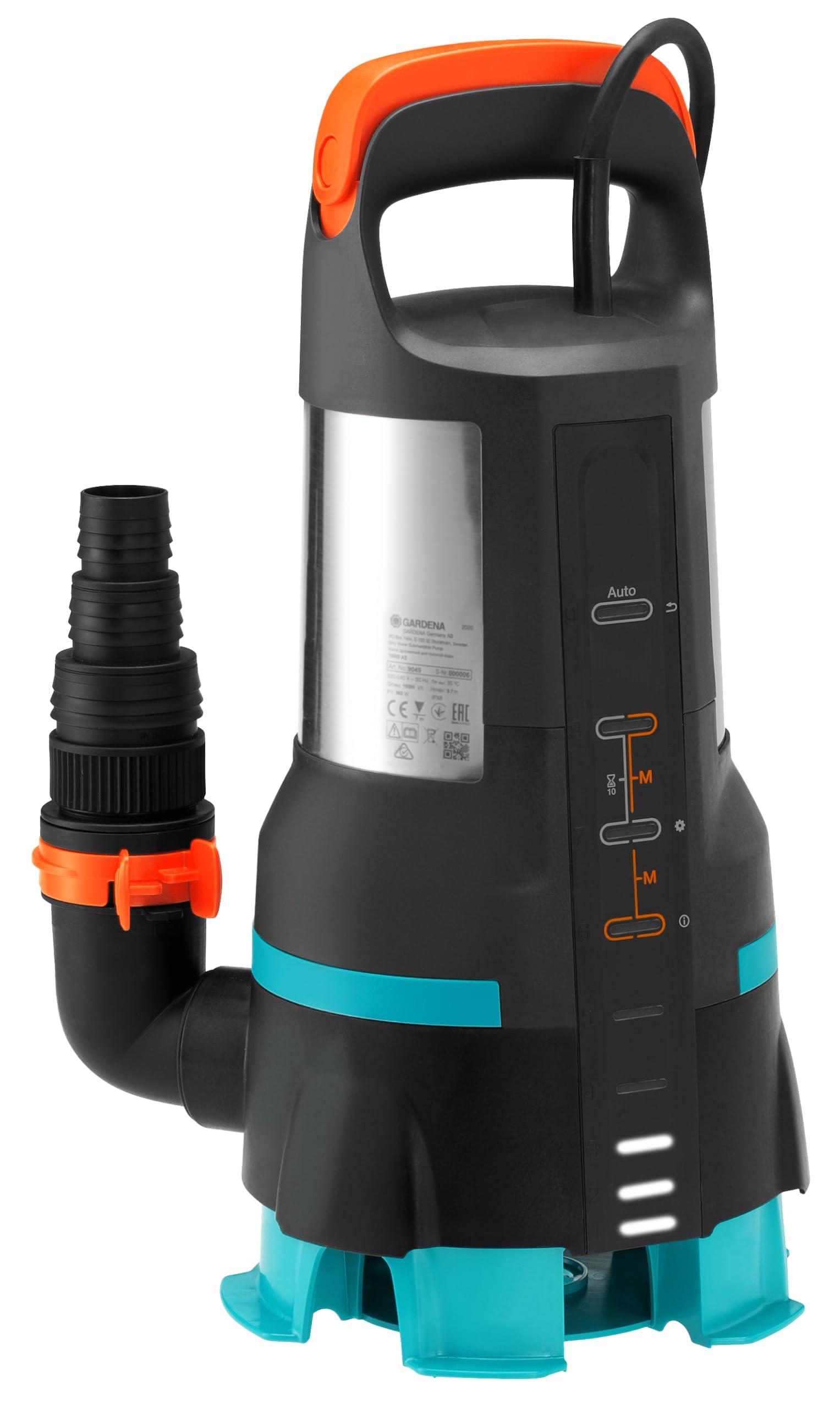 Gardena 09049-20 Selge-/mustvee sukelpump 19500 Aquasensor, kuni 19 500 l/h – LED-aquasensor – pakend ja tarvikud