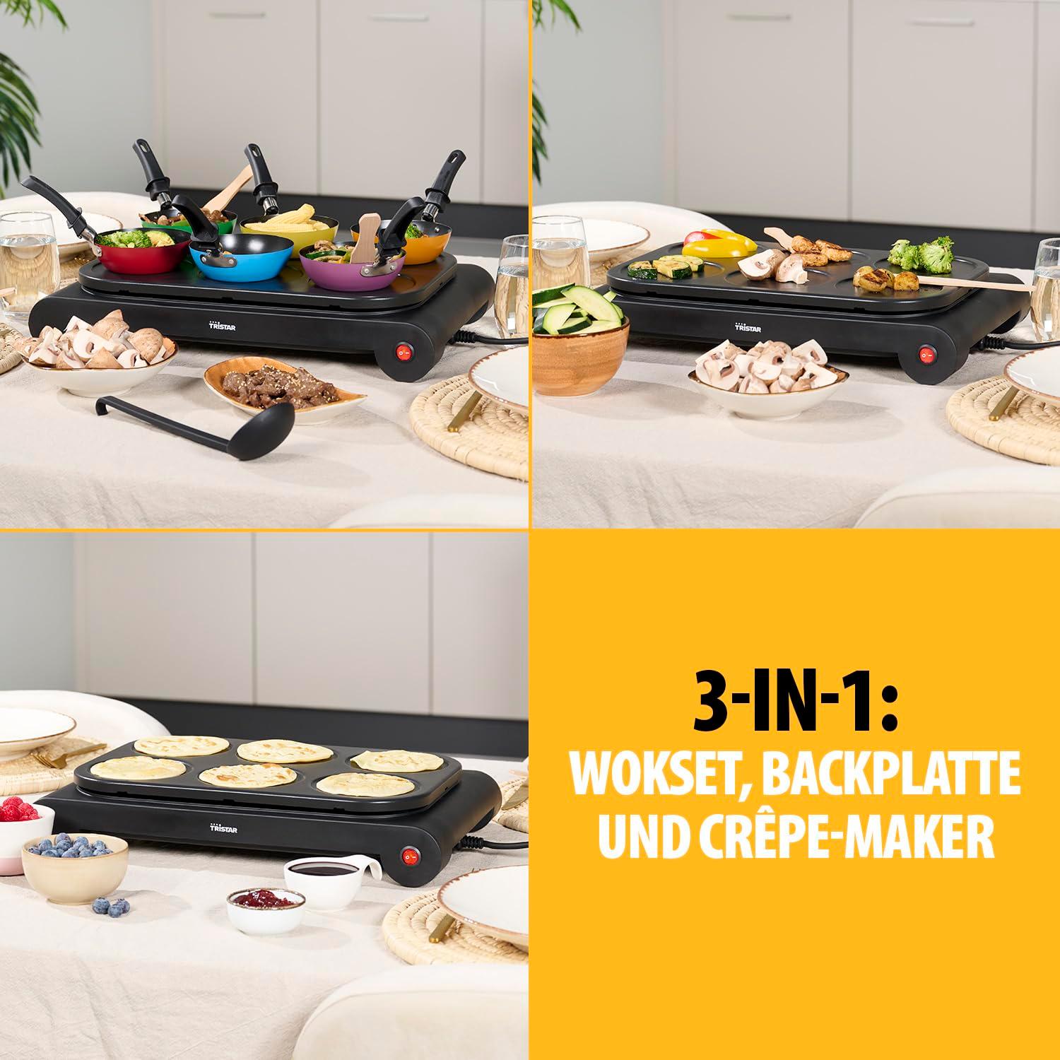 Tristar BP-2827 Party-Wok-Set – Kasutatav ka crêpe’- ja praepannina, 1000 W, must – detailne vaade