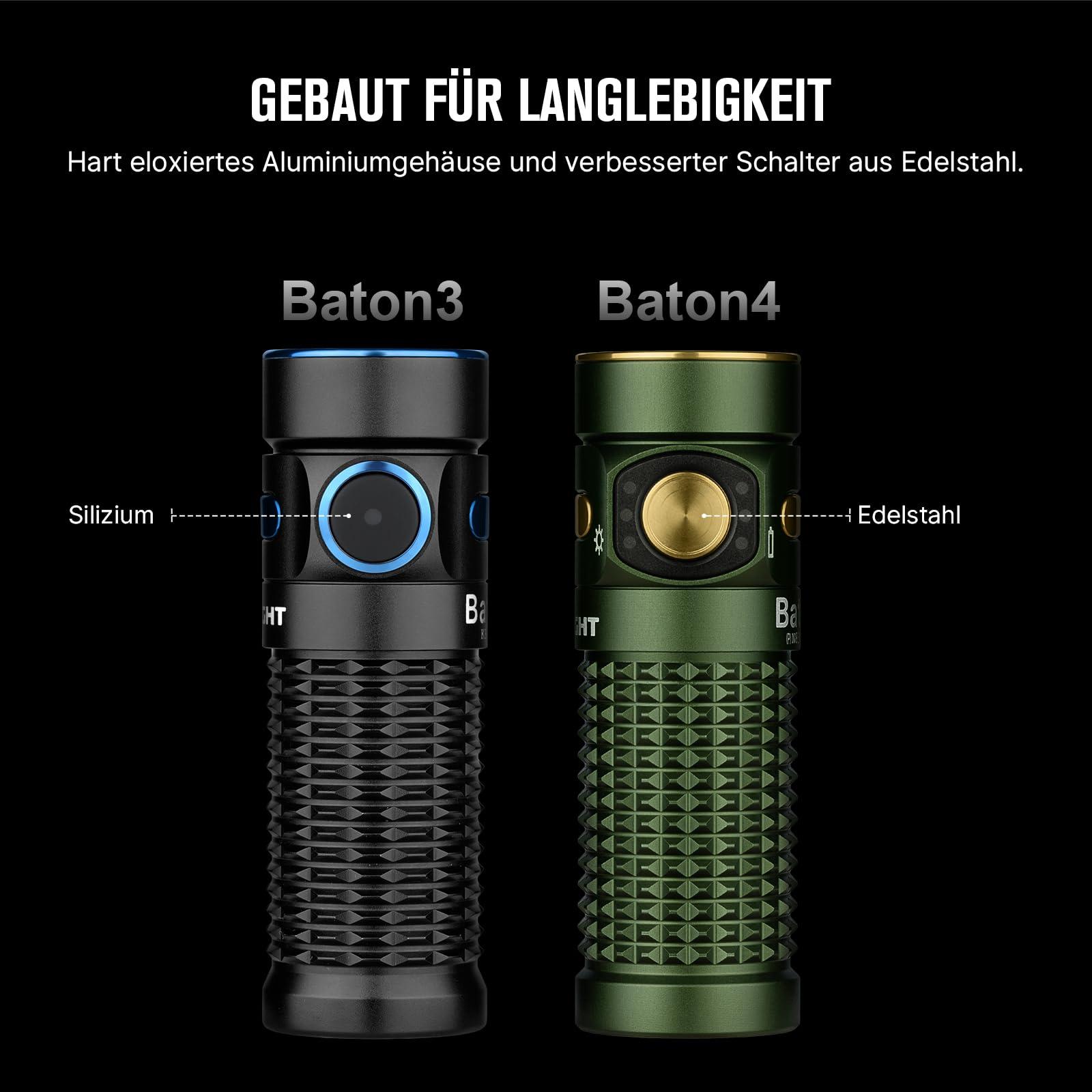 OLIGHT Baton 4 LED taskulamp – väike, kuid võimas, kuni 1300 luumenit, 170 meetrit valgustuskaugust, superere mini käsilamp 6 režiimiga, 30-päevane tööaeg, IPX8 veekindel igapäevaseks kasutamiseks, OD roheline – lisavaade