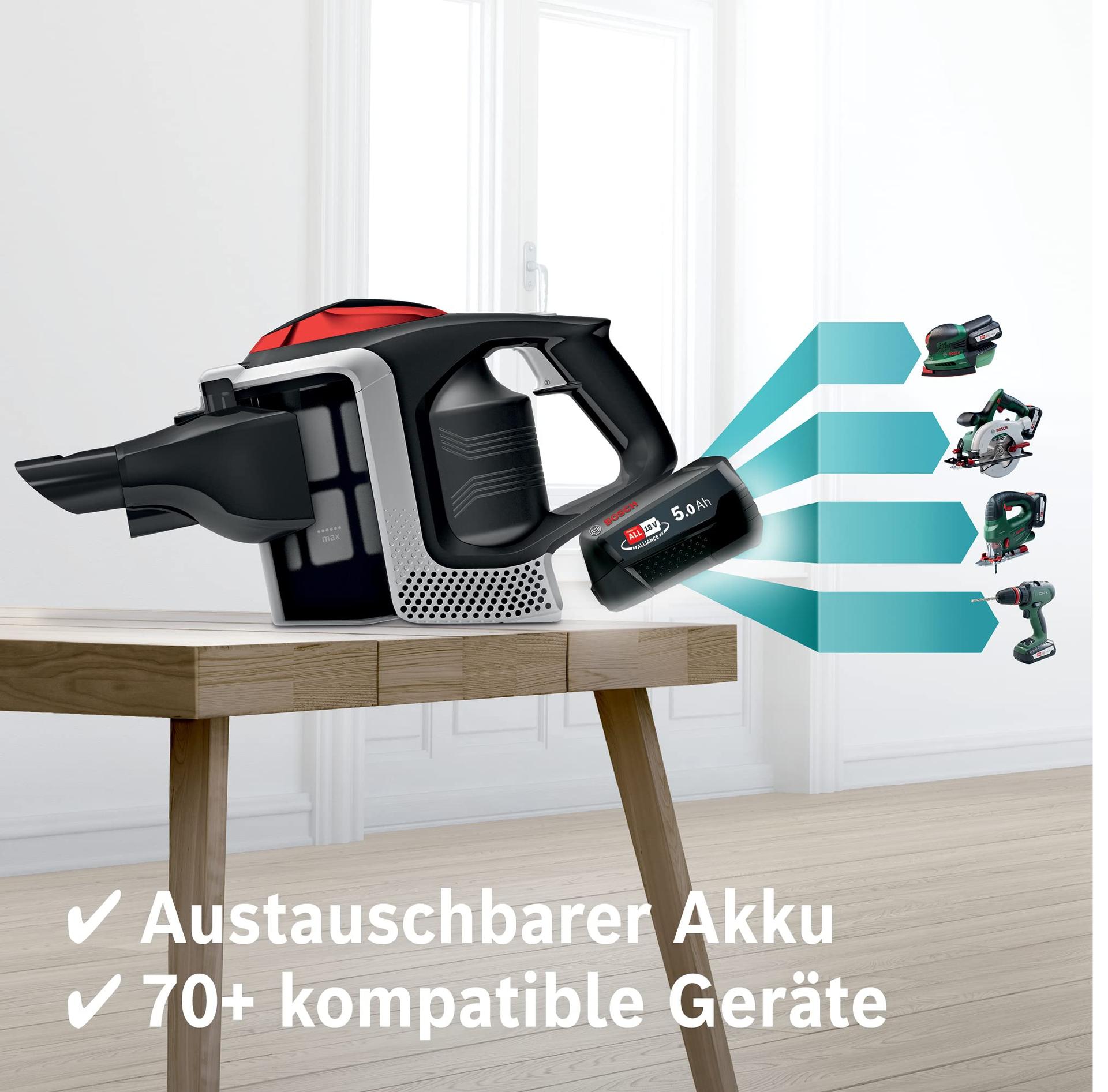 Bosch juhtmevaba akuga tolmuimeja Unlimited ProPower Serie 8 BSS81POW1, kotivaba, hügieenifilter, suur imemisvõimsus, pikk tööaeg, kiire laadimine, piludüüs, must – pilt 6